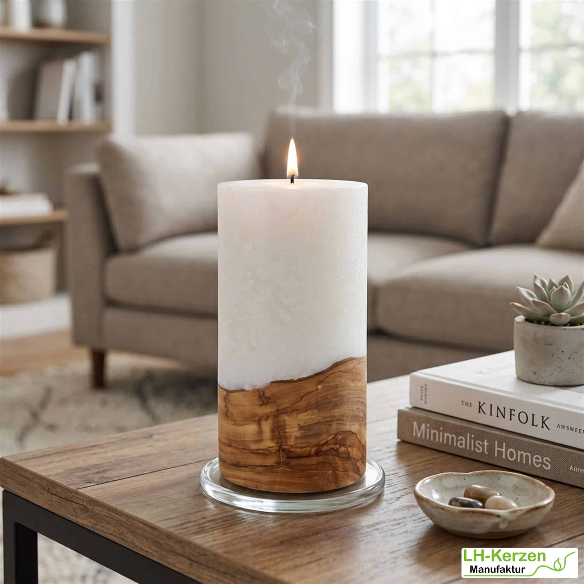 Kerze mit Holzelement 80x200 mit Teelicht – Nachhaltige Holzkerze für stilvolle Dekorationen