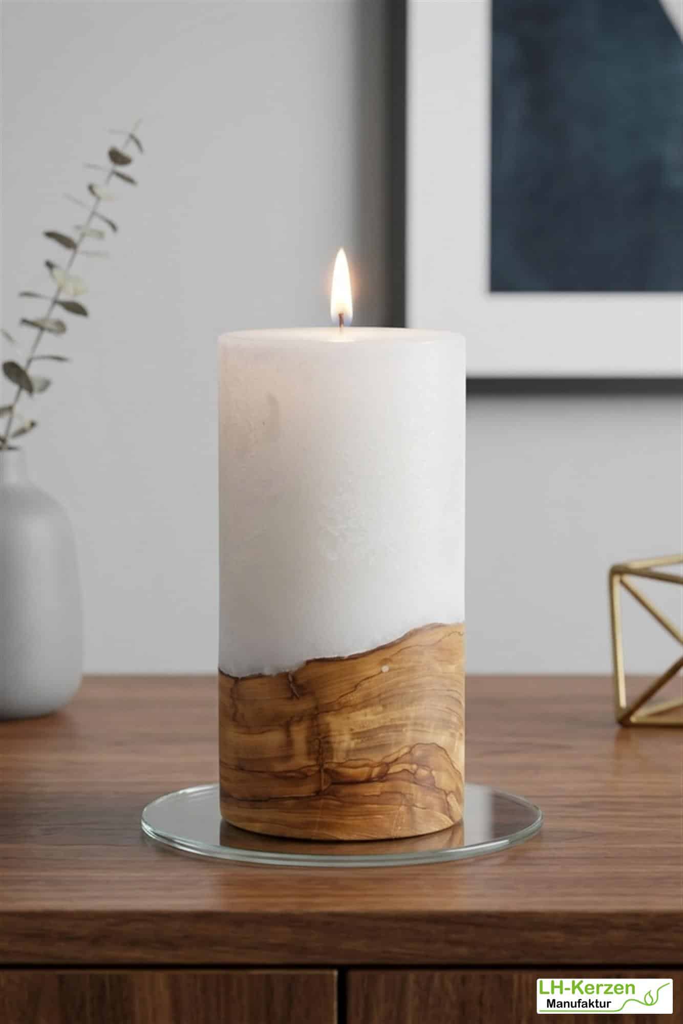 Kerze mit Holzelement 80x200 mit Teelicht – Nachhaltige Holzkerze für stilvolle Dekorationen