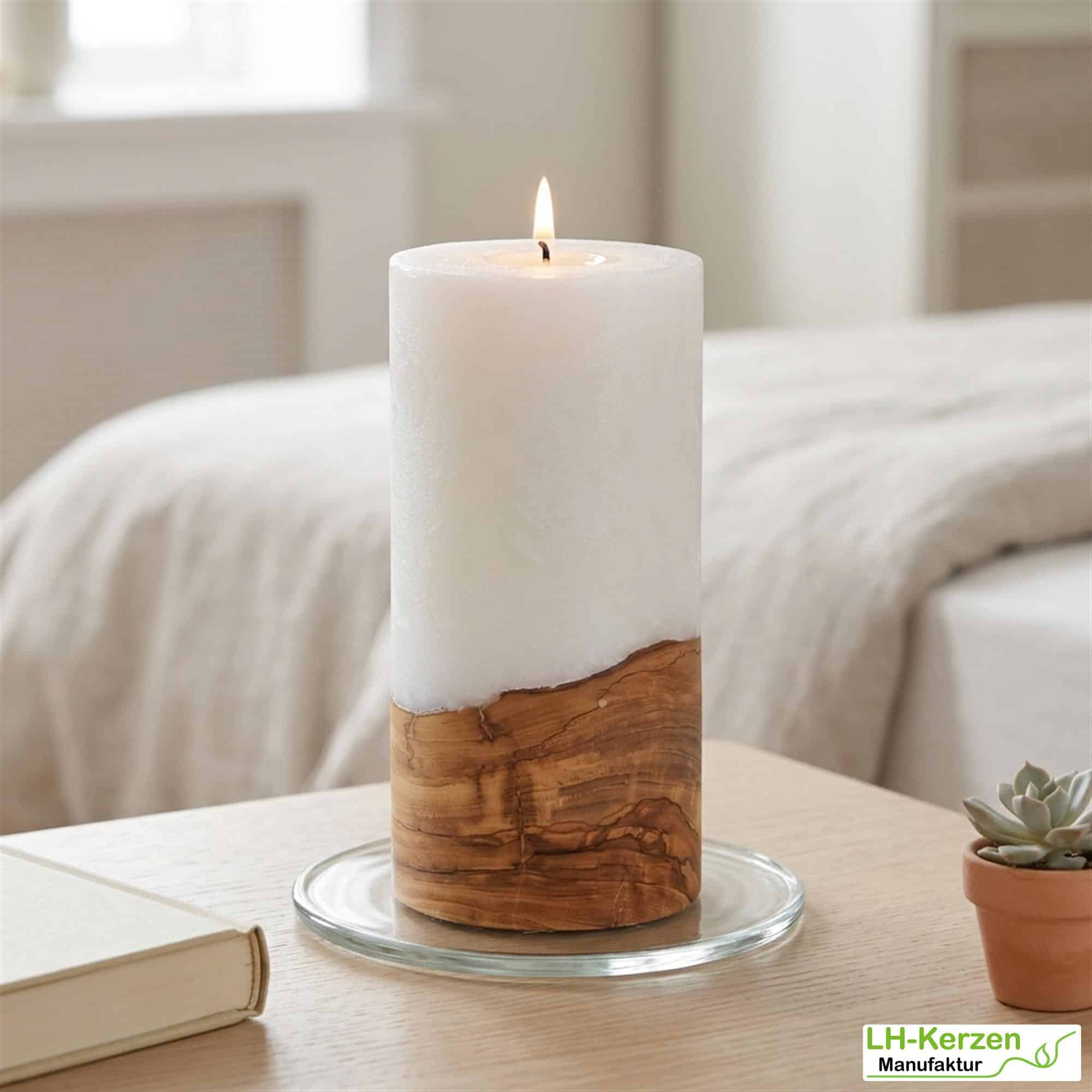 Kerze mit Holzelement 80x200 mit Teelicht – Nachhaltige Holzkerze für stilvolle Dekorationen