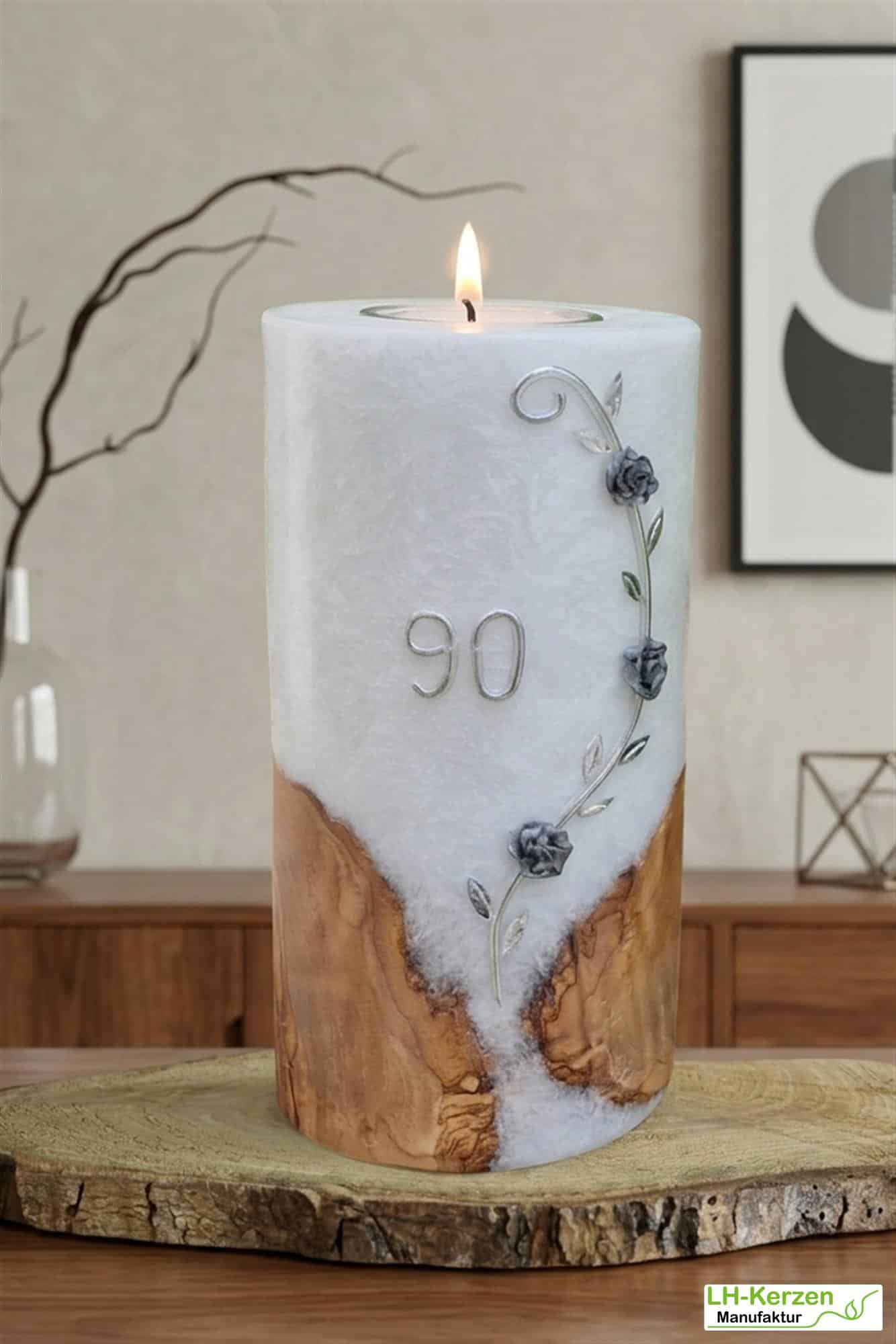 Kerze mit Holzelement 80x200 mit Teelicht – Nachhaltige Holzkerze für stilvolle Dekorationen