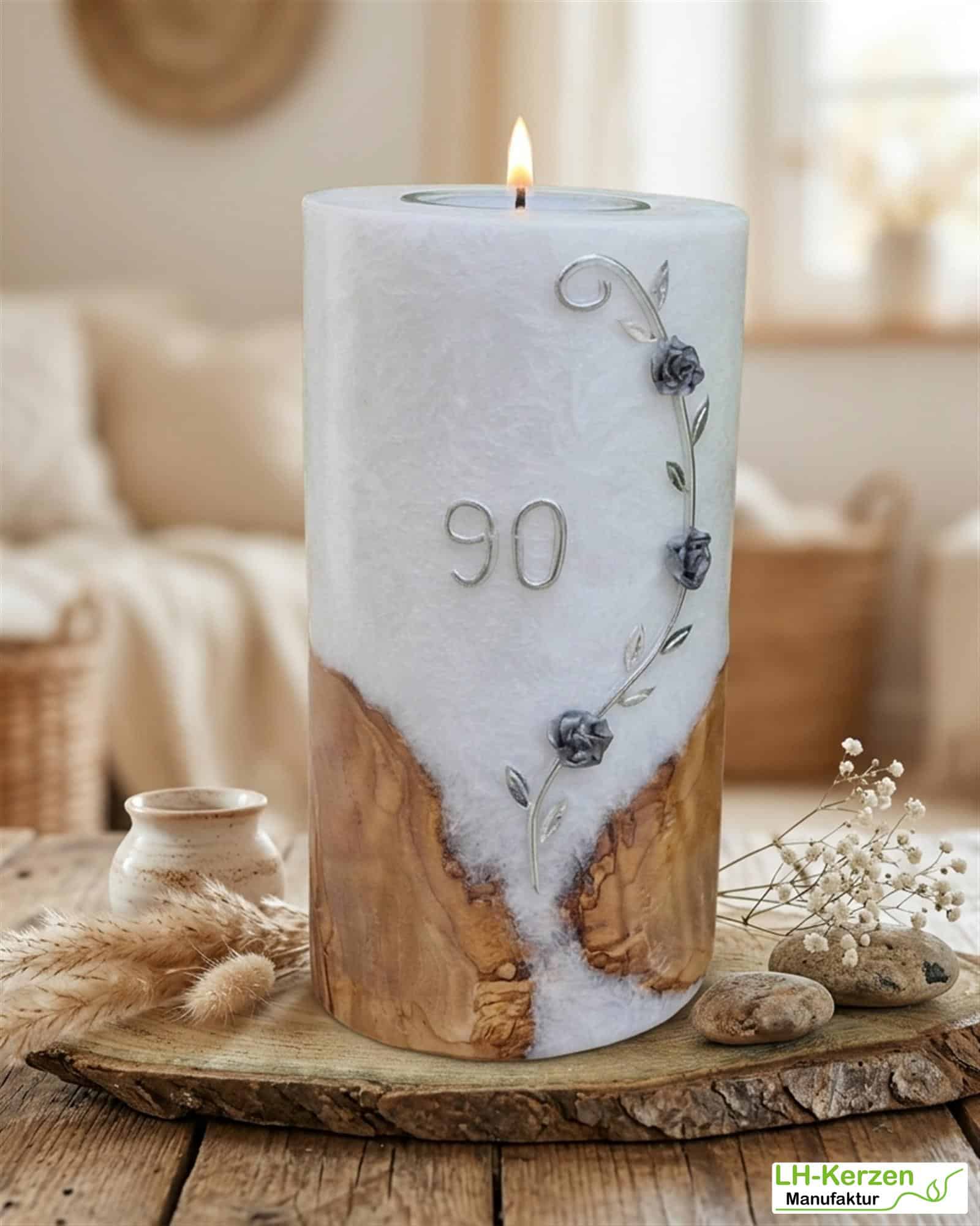 Kerze mit Holzelement 80x200 mit Teelicht – Nachhaltige Holzkerze für stilvolle Dekorationen