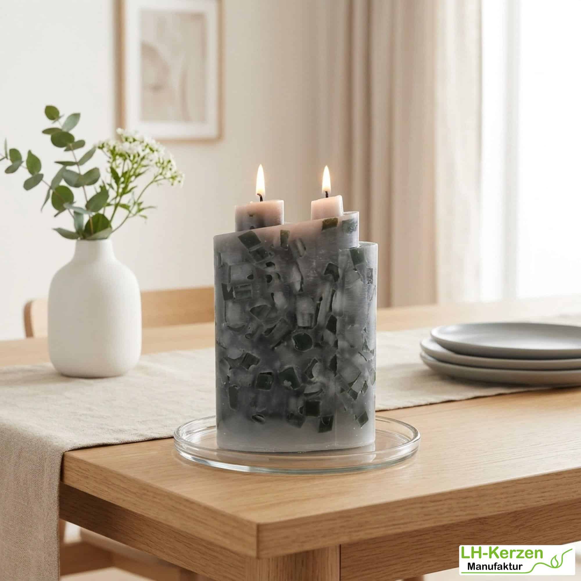 Lüdinghäuser Wachsmosaik – Designkerze mit Doppeldocht in Garden Mint Candy, handgegossen