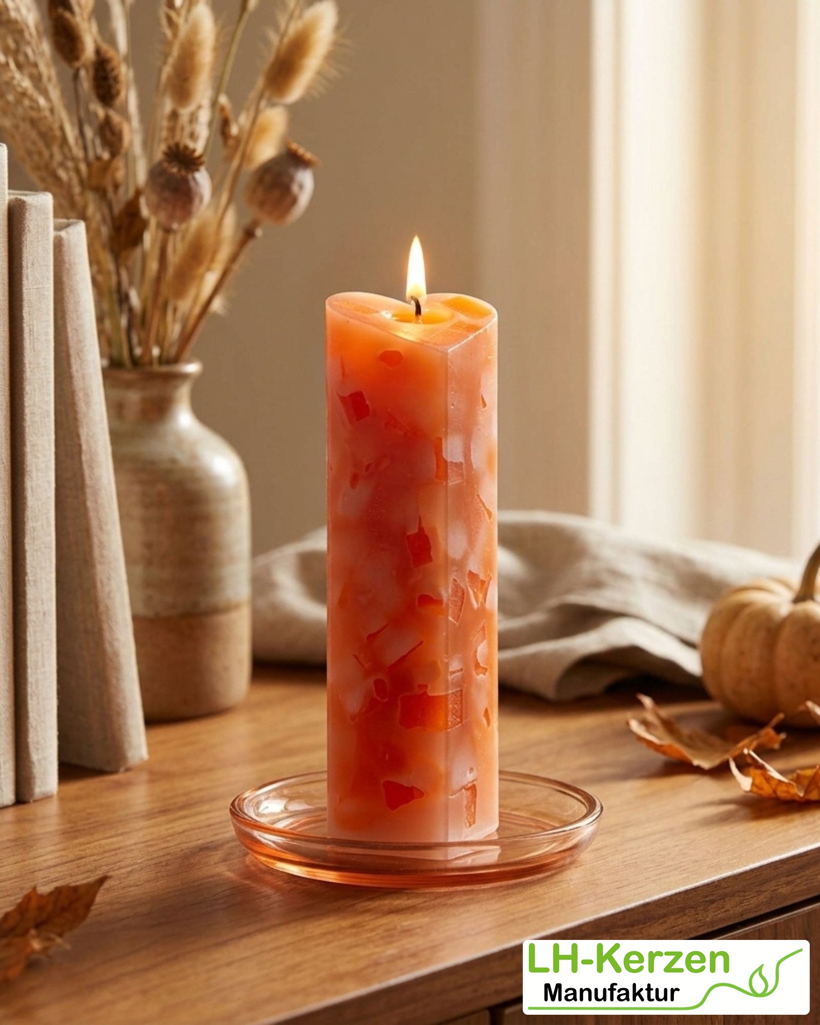 Personalisierte Herzkerze Orange – Lüdinghauser Mosaik als Geschenk zum Muttertag oder Dankeschön