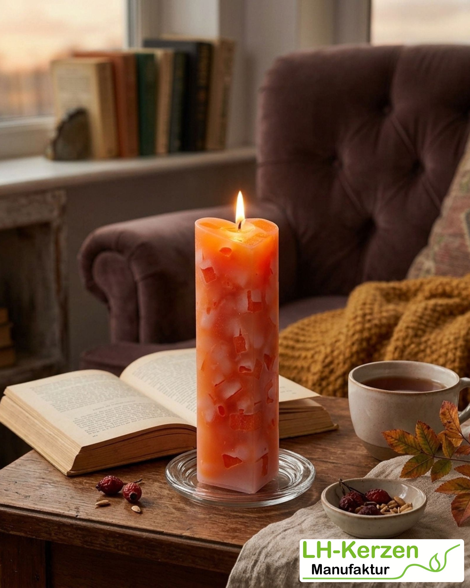 Personalisierte Herzkerze Orange – Lüdinghauser Mosaik als Geschenk zum Muttertag oder Dankeschön