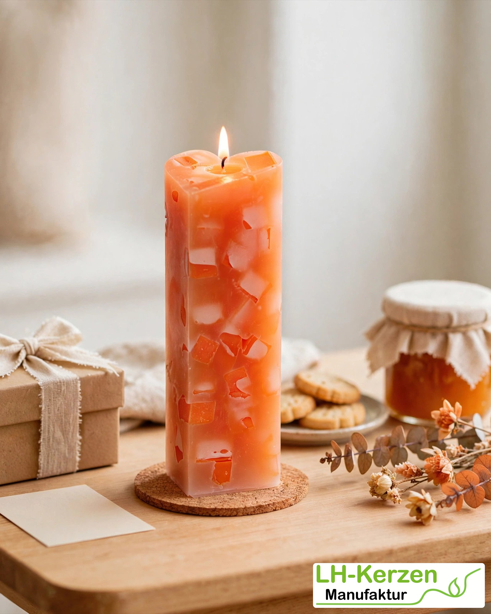 Personalisierte Herzkerze Orange – Lüdinghauser Mosaik als Geschenk zum Muttertag oder Dankeschön
