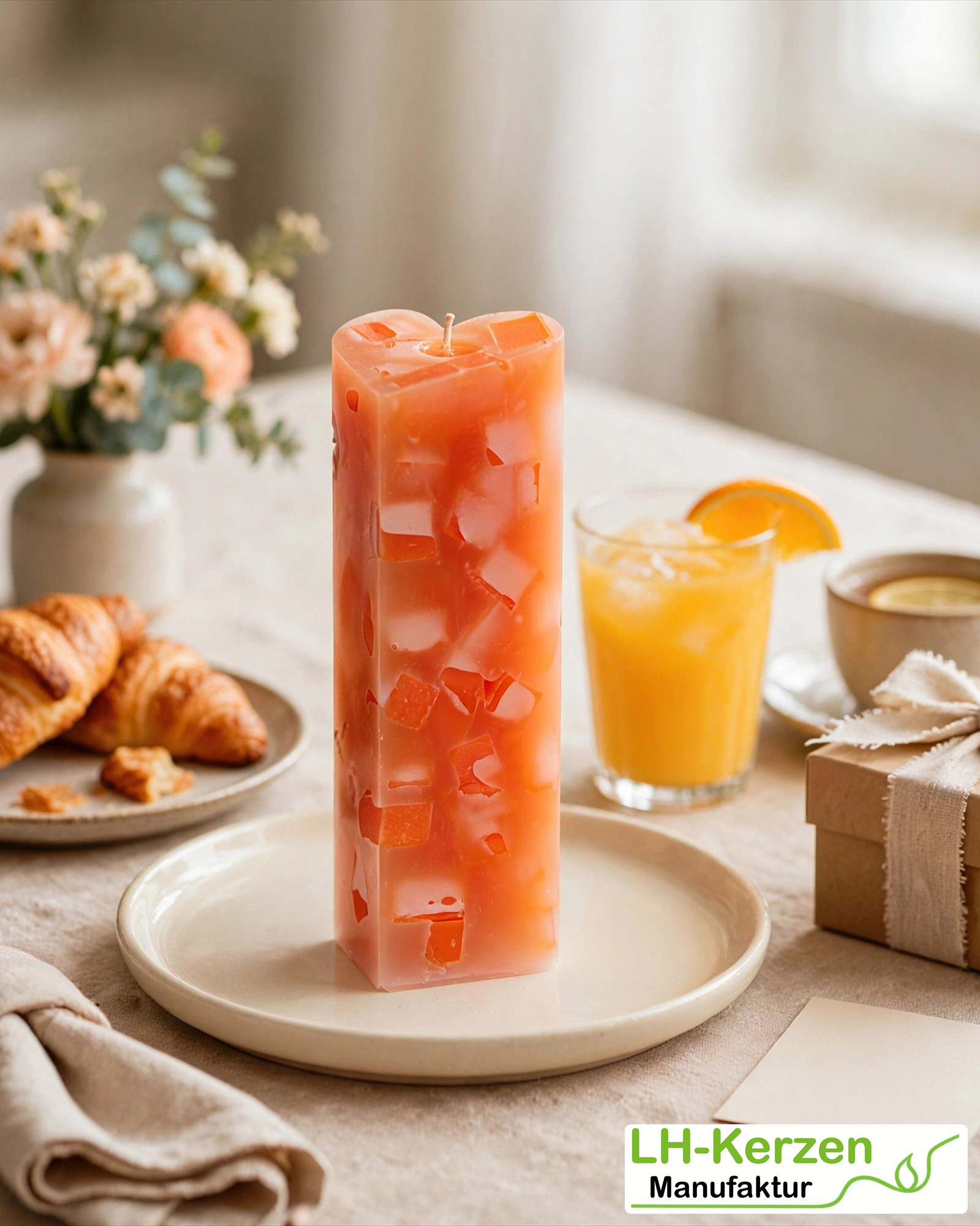 Personalisierte Herzkerze Orange – Lüdinghauser Mosaik als Geschenk zum Muttertag oder Dankeschön