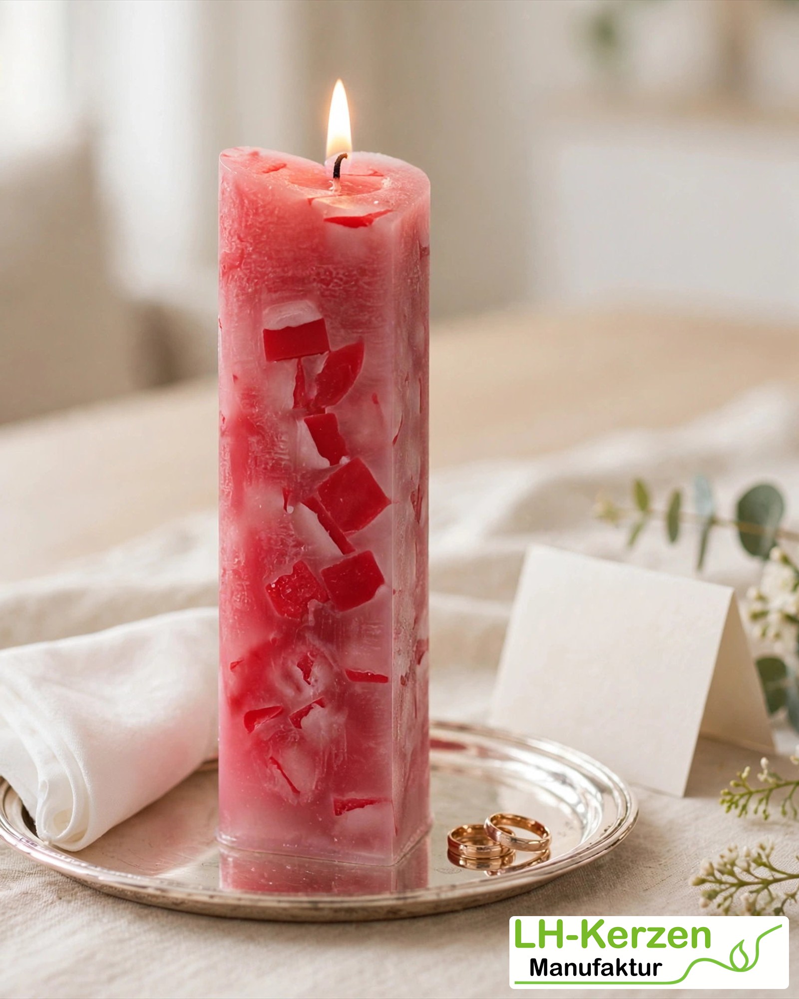 Personalisierte Herzkerze Rot – Lüdinghauser Mosaik als romantisches Geschenk für Freundin, Freund o