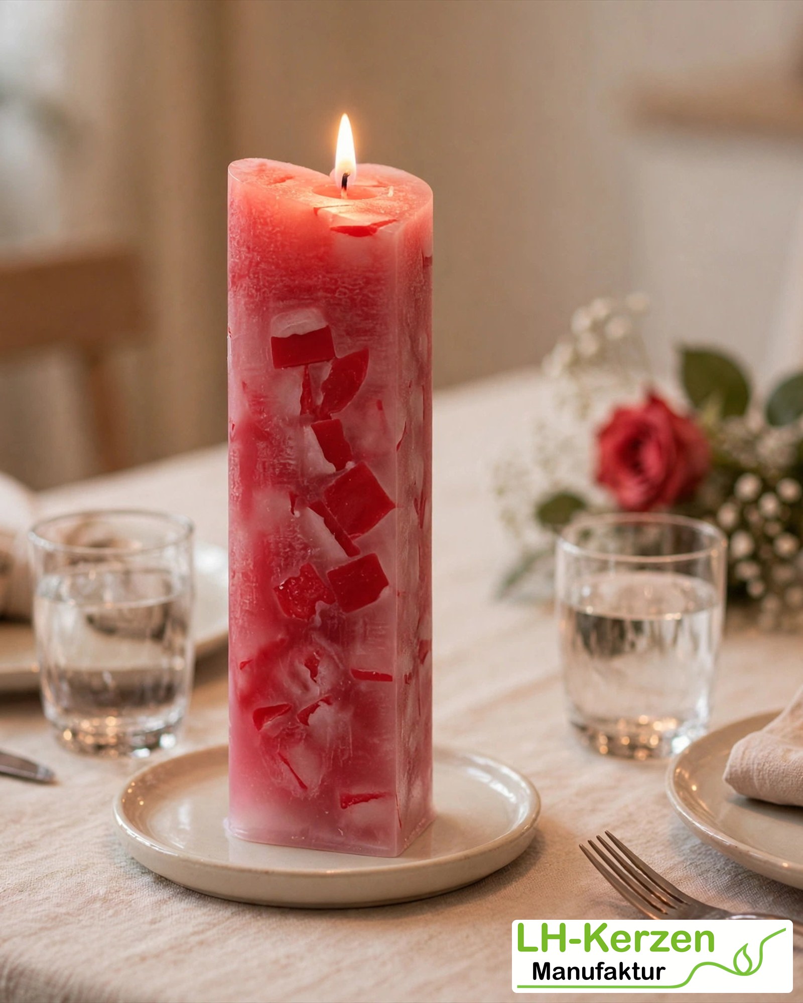 Personalisierte Herzkerze Rot – Lüdinghauser Mosaik als romantisches Geschenk für Freundin, Freund o