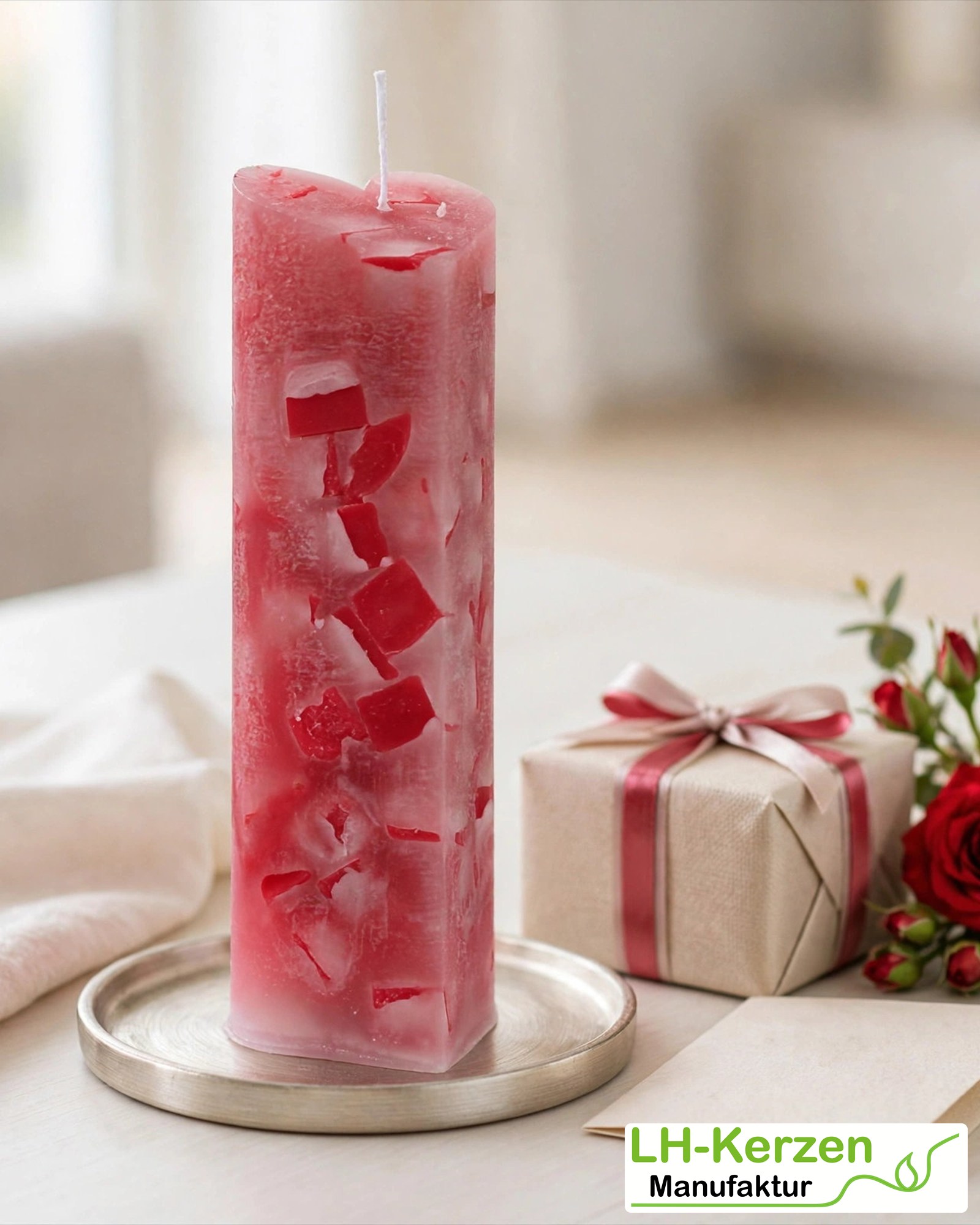 Personalisierte Herzkerze Rot – Lüdinghauser Mosaik als romantisches Geschenk für Freundin, Freund o