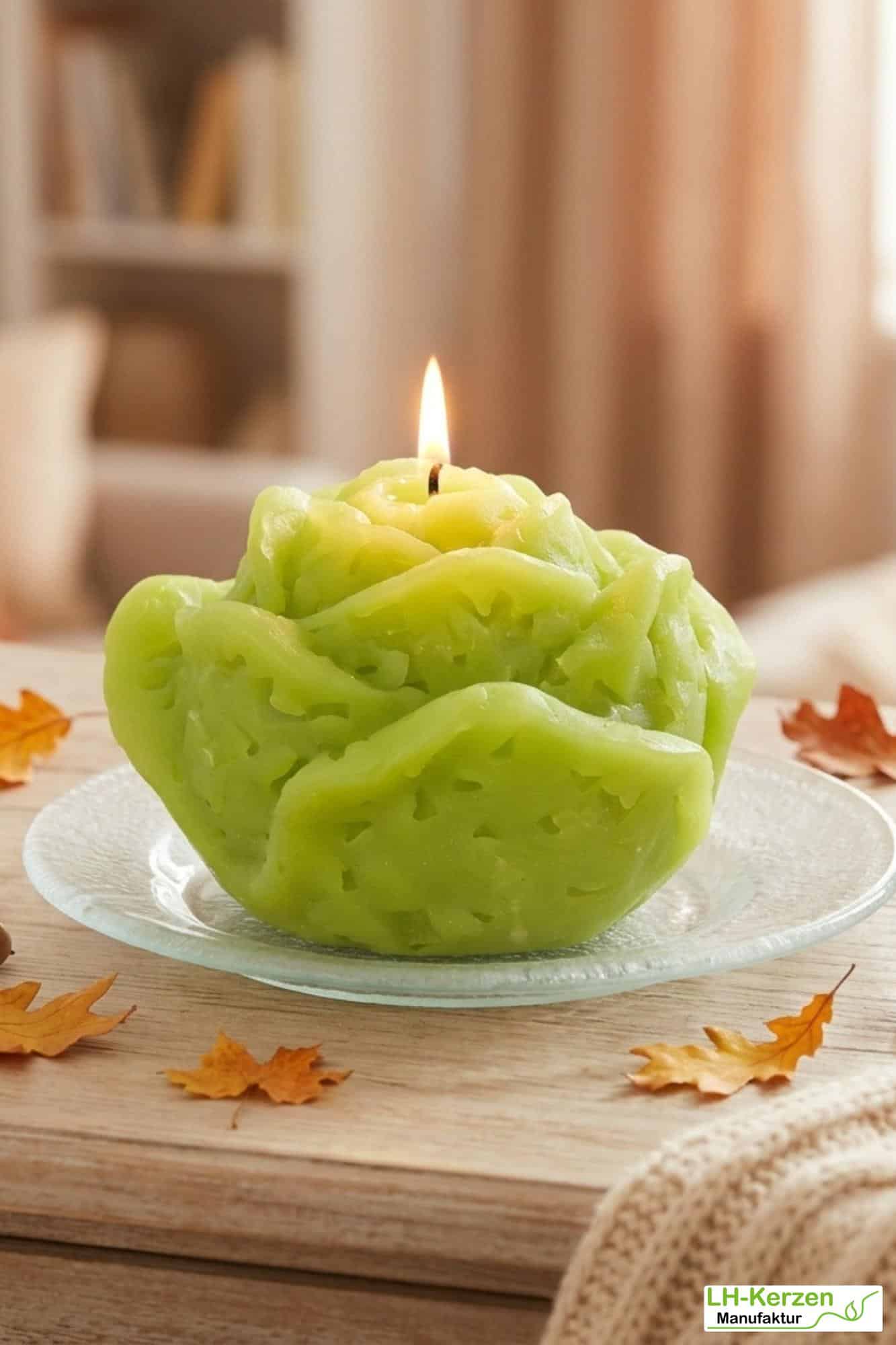 Große grüne Rosenkerze „Frühlingsgruß“ – personalisierbare Kerze in Rosenform