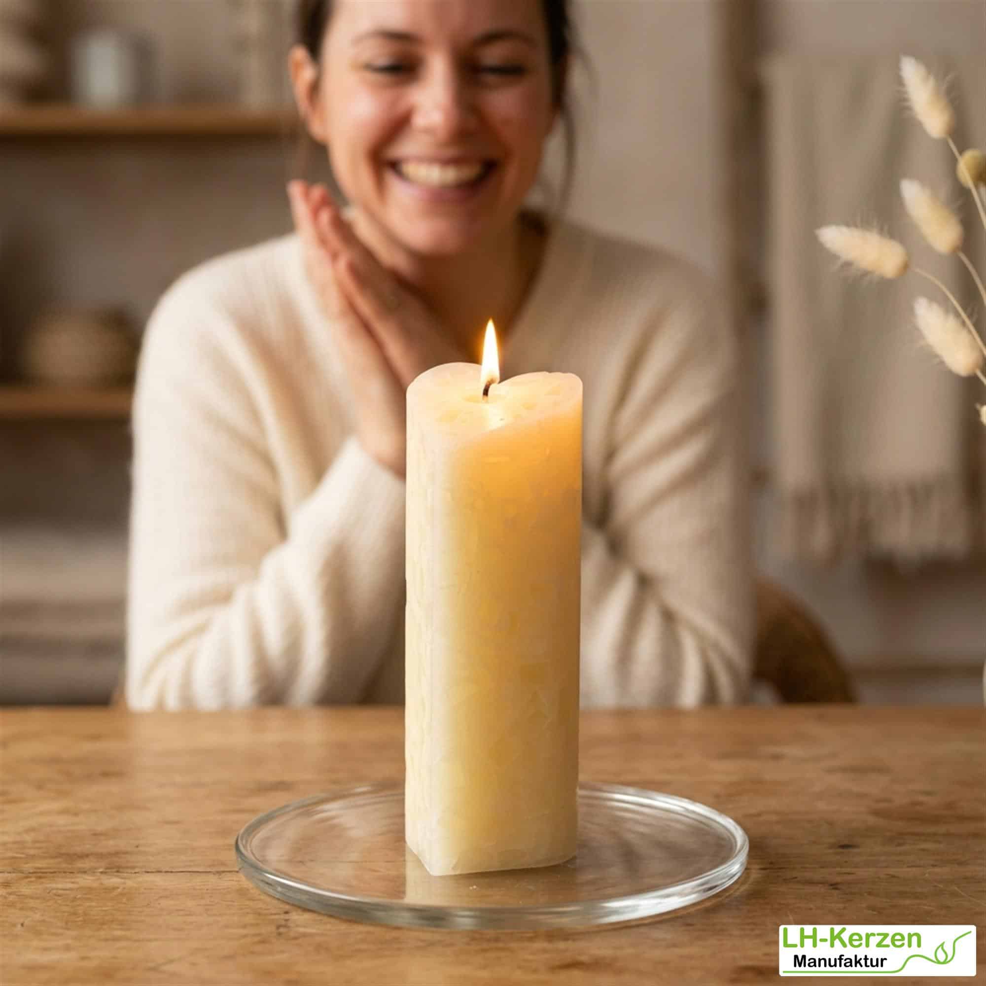 Cremefarbene Würfelwachskerze in Herzform, Herzkerze 'Sanfter Schein', personalisierbar