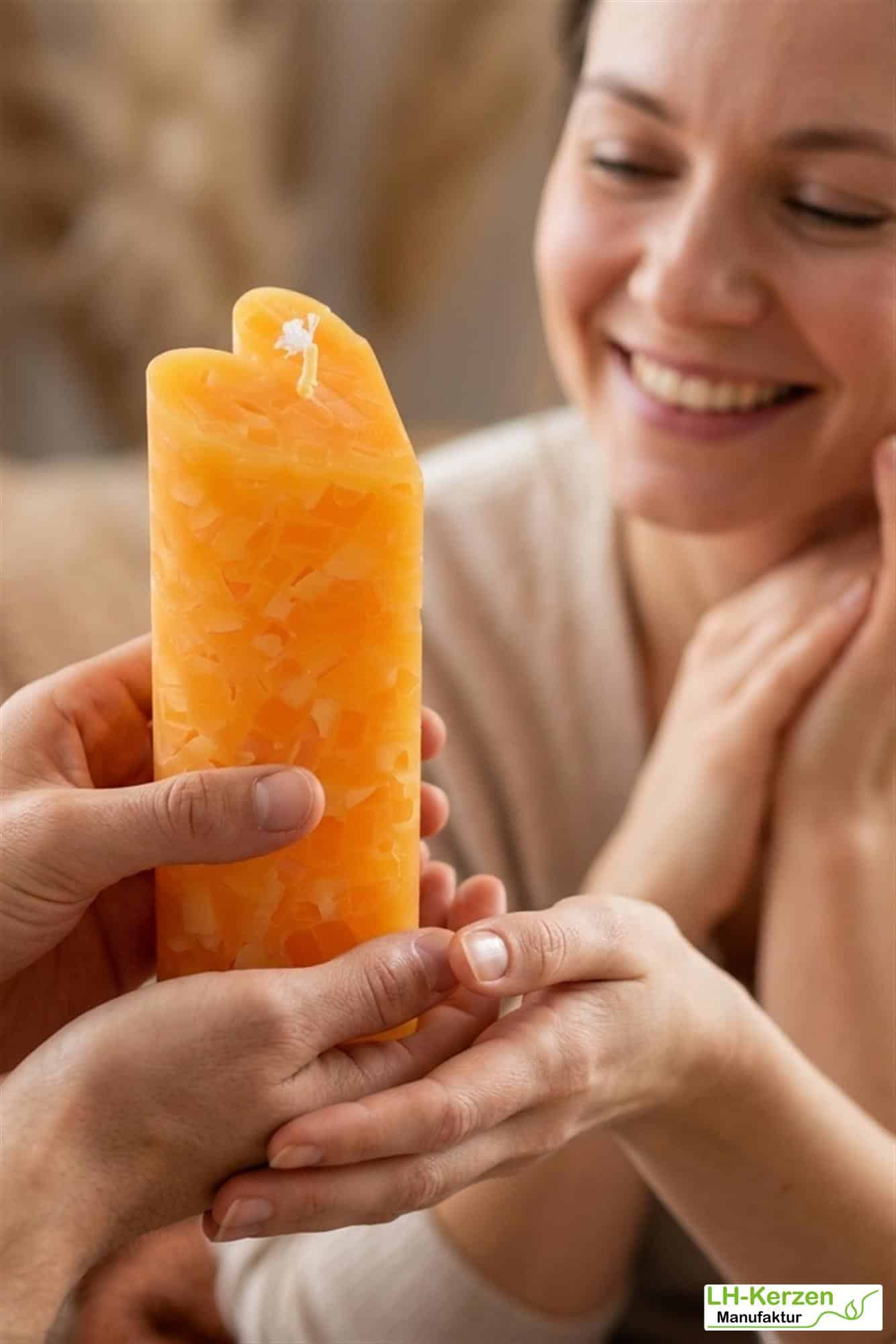 Gelbe Würfelwachskerze in Herzform, Herzkerze 'Sonnenschein', personalisierbar