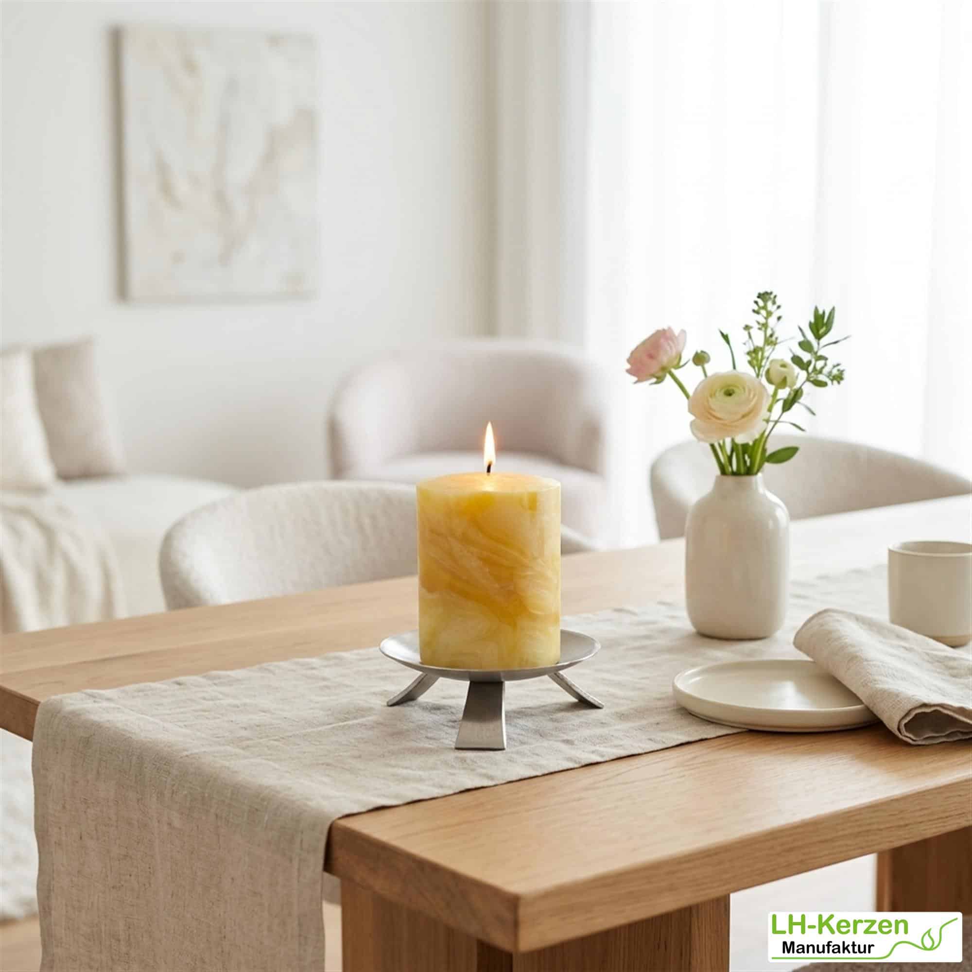 Handgeknetete Bienenwachs Kerze mit einzigartiger Maserung 80x60mm - kompakt & vielseitig