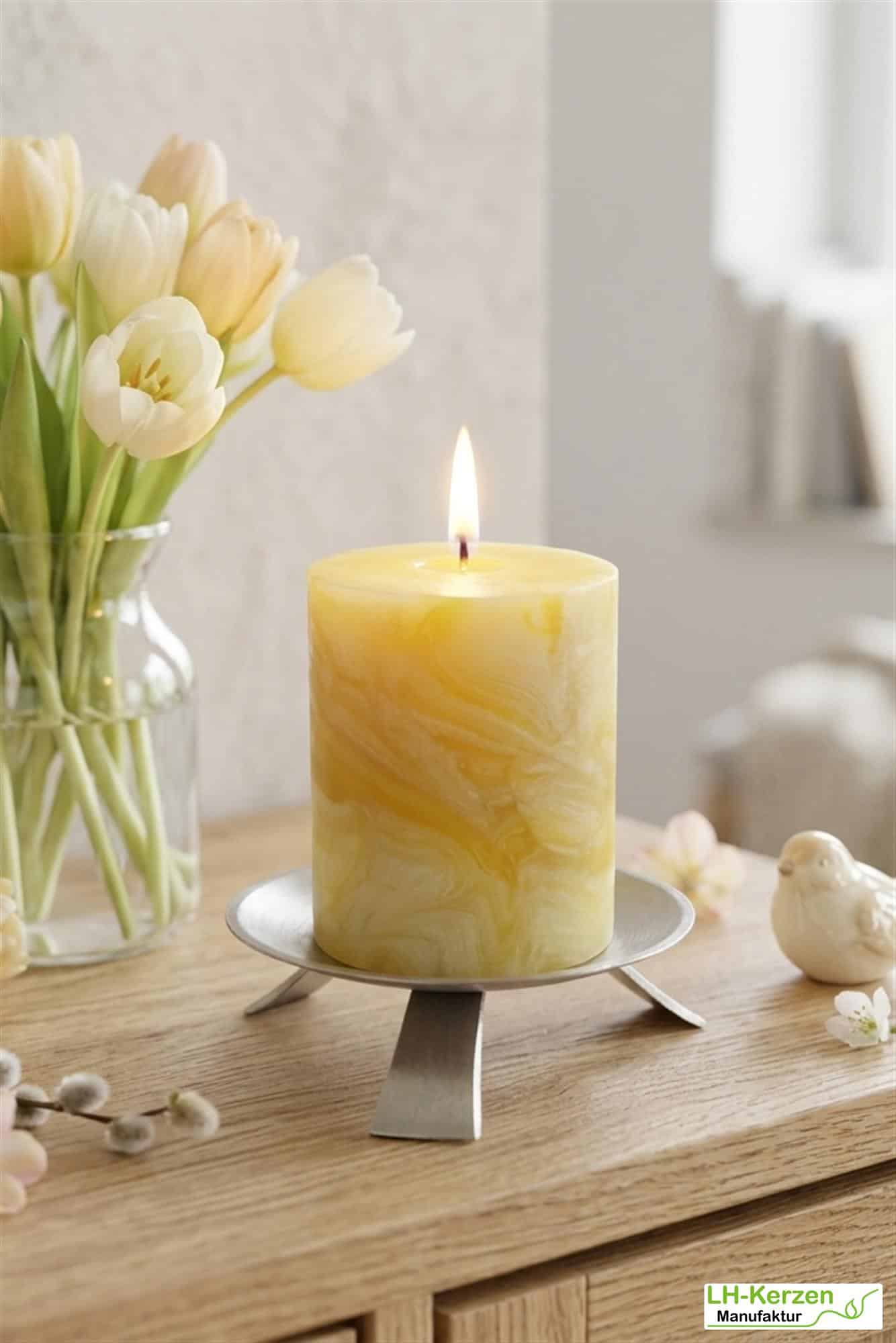 Handgeknetete Bienenwachs Kerze mit einzigartiger Maserung 80x60mm - kompakt & vielseitig