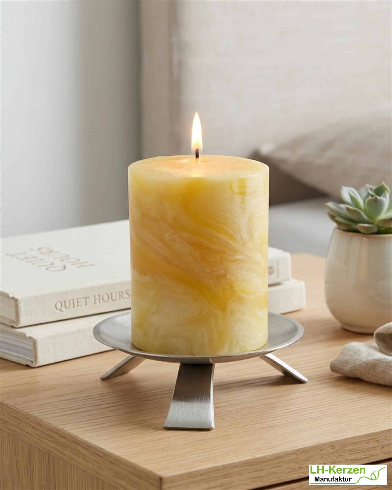 Handgeknetete Bienenwachs Kerze mit einzigartiger Maserung 80x60mm - kompakt & vielseitig