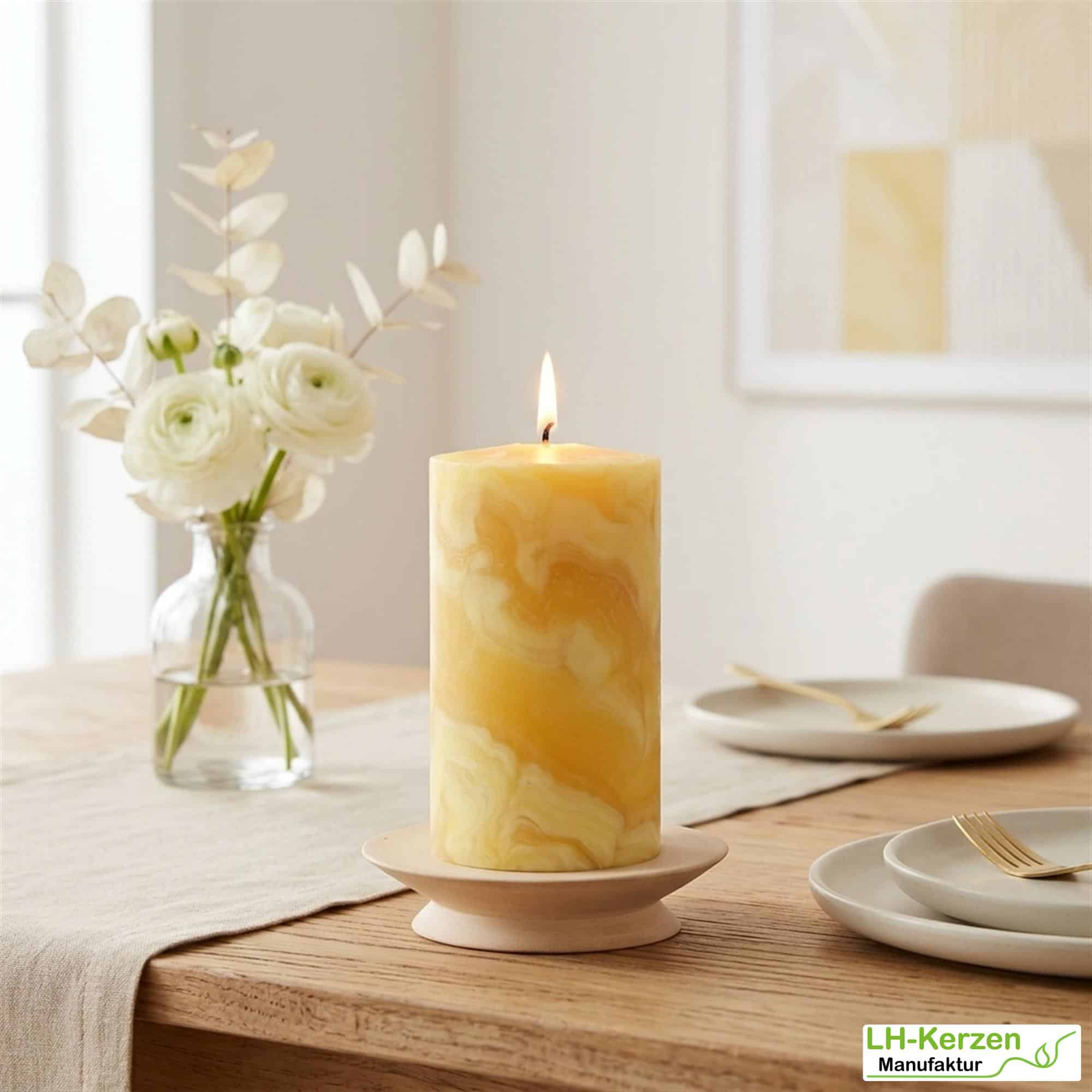 Handgeknetete Bienenwachs Kerze mit einzigartiger Maserung 125x70mm - harmonisch & vielseitig