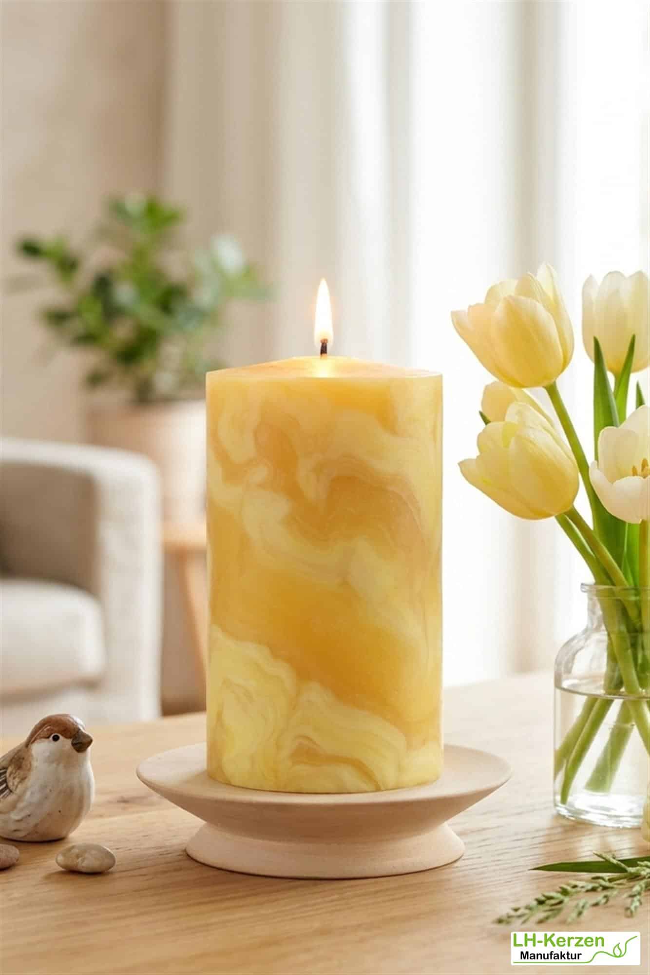 Handgeknetete Bienenwachs Kerze mit einzigartiger Maserung 125x70mm - harmonisch & vielseitig