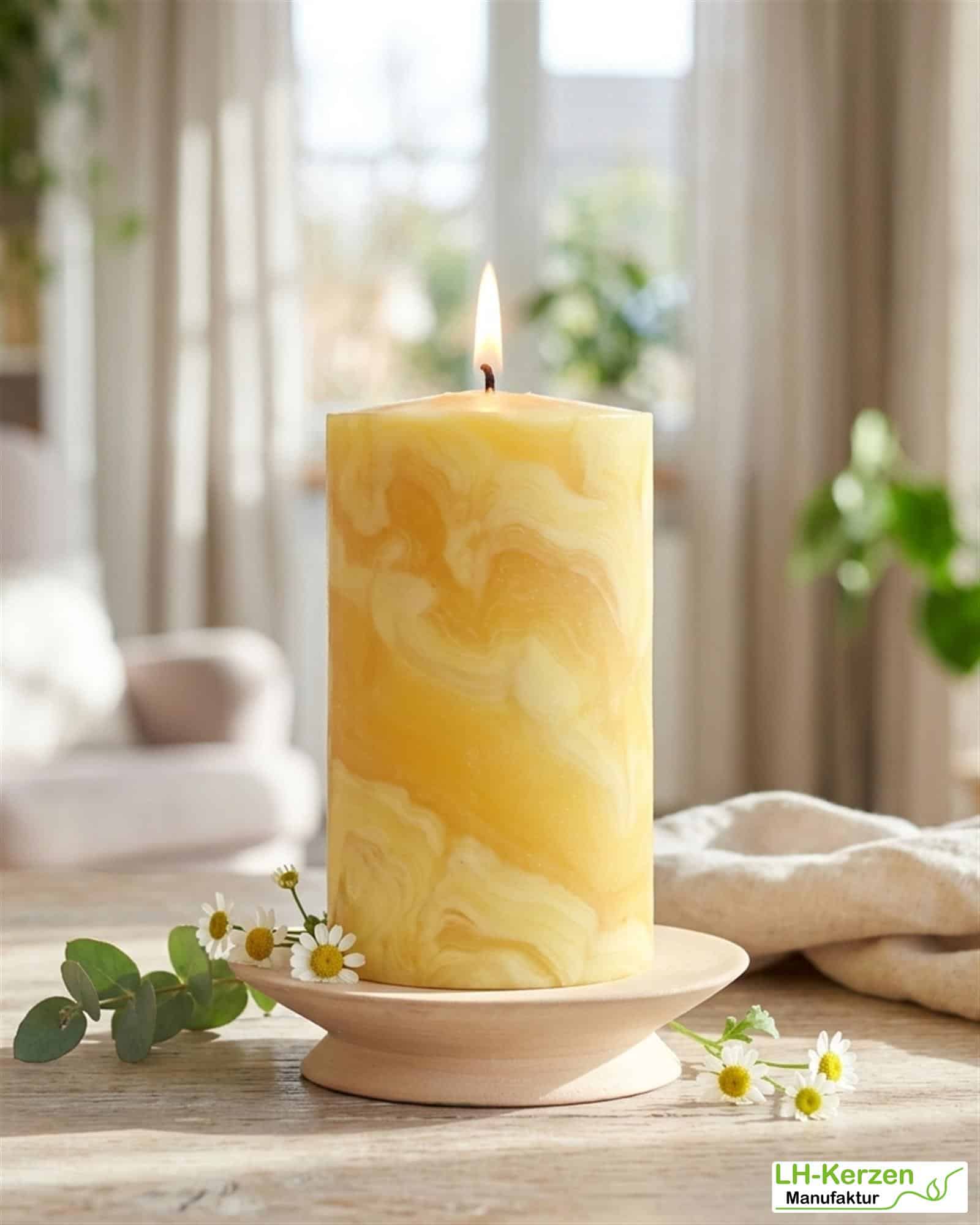 Handgeknetete Bienenwachs Kerze mit einzigartiger Maserung 125x70mm - harmonisch & vielseitig