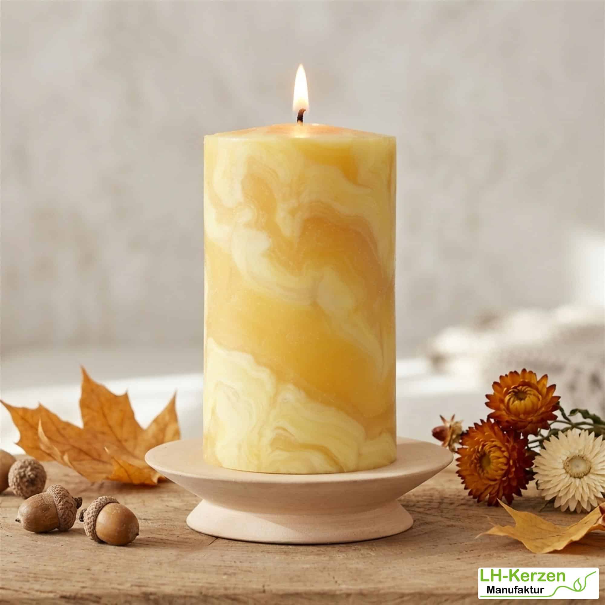 Handgeknetete Bienenwachs Kerze mit einzigartiger Maserung 125x70mm - harmonisch & vielseitig