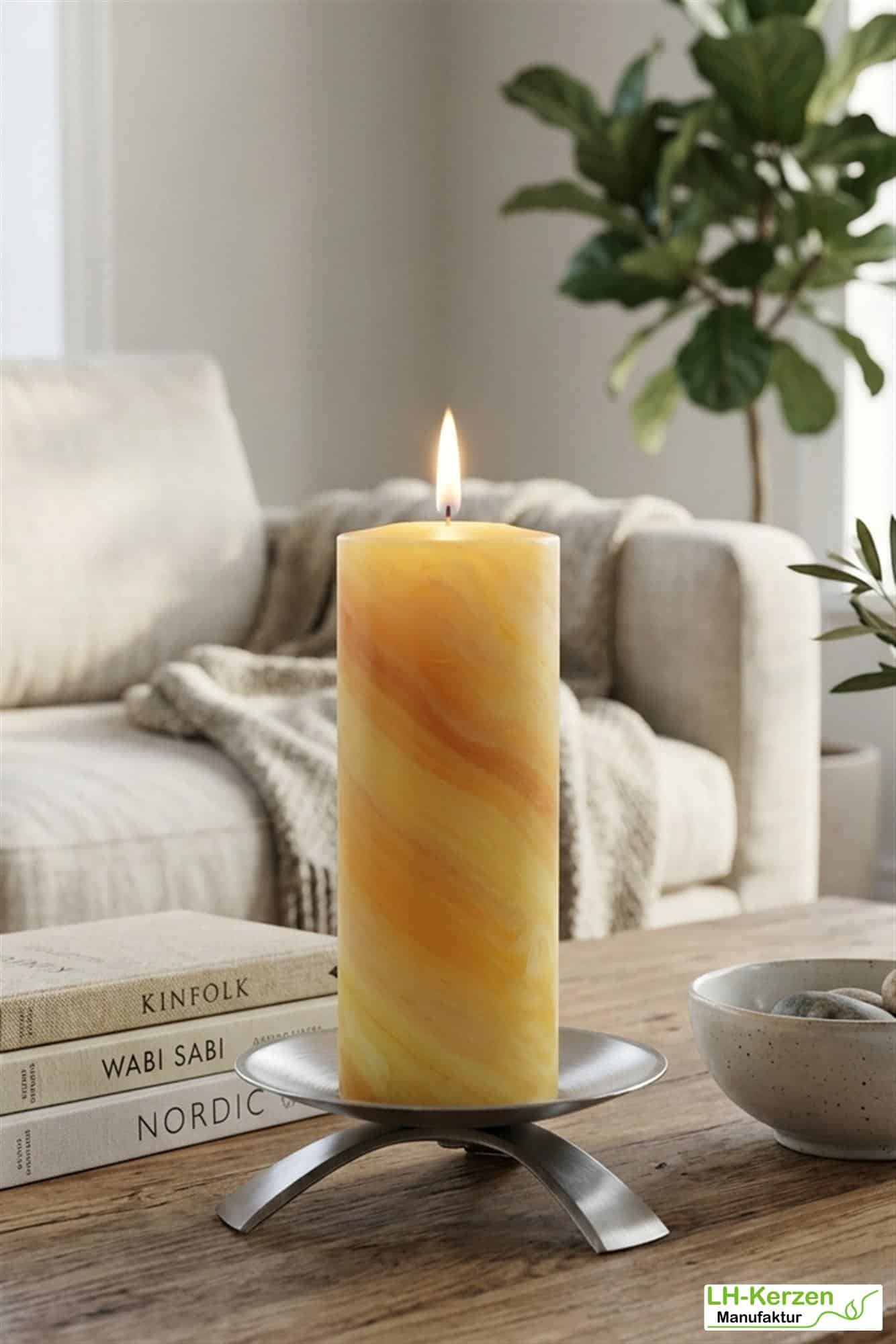 Handgeknetete Bienenwachs Kerze mit einzigartiger Maserung 150x60mm - Individuell und Öko