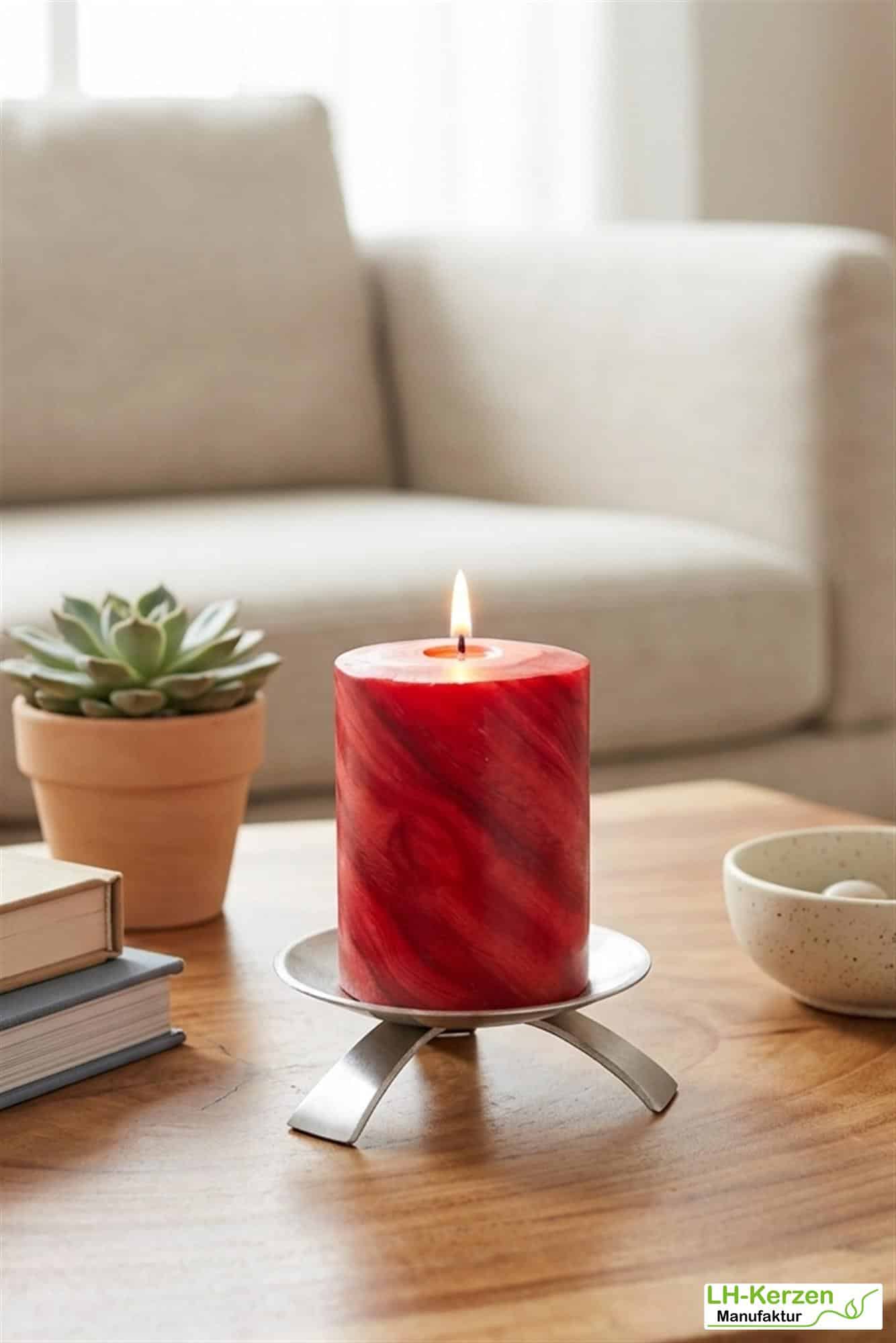 Rote Bienenwachskerze mit einzigartiger marmorierter Oberfläche, 25%, 80x60, kompakt & lebendig