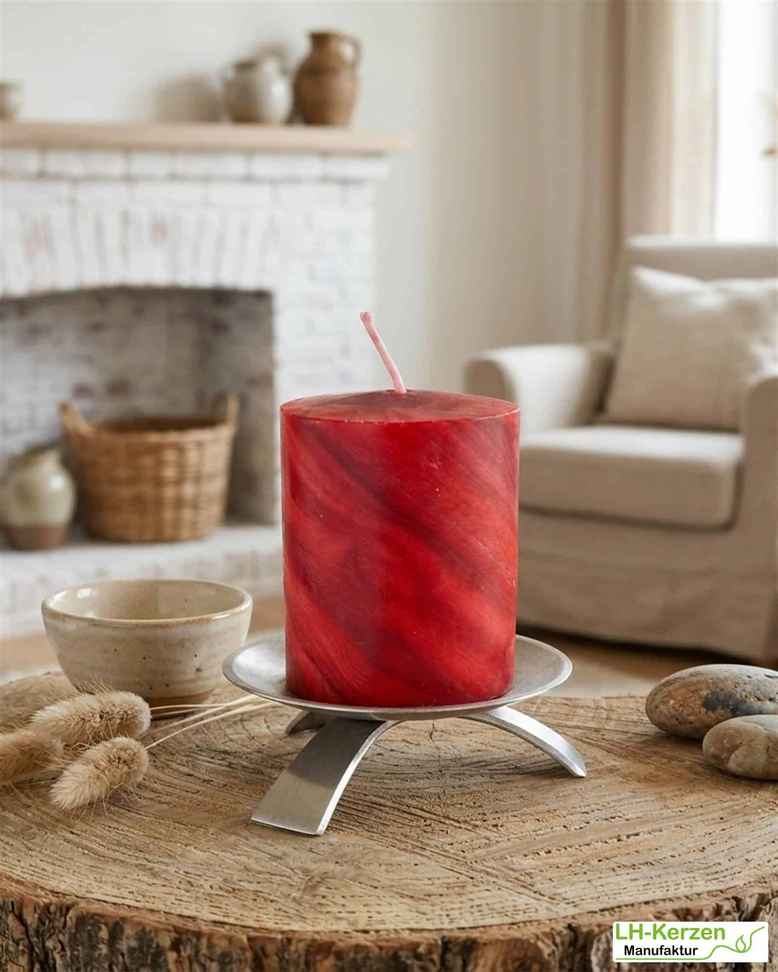 Rote Bienenwachskerze mit einzigartiger marmorierter Oberfläche, 25%, 80x60, kompakt & lebendig