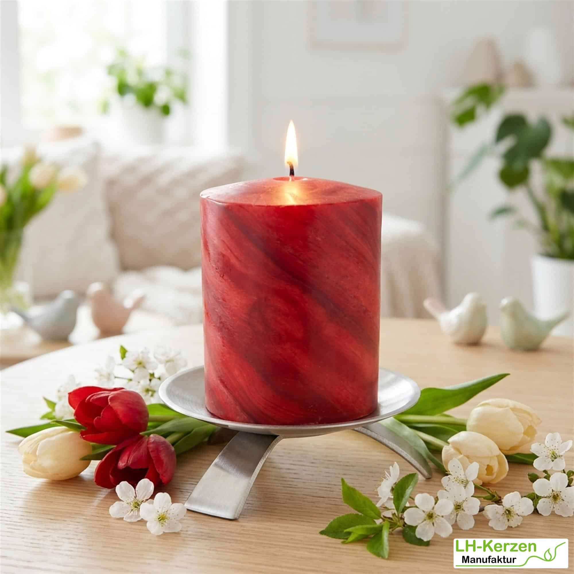 Rote Bienenwachskerze mit einzigartiger marmorierter Oberfläche, 25%, 80x60, kompakt & lebendig