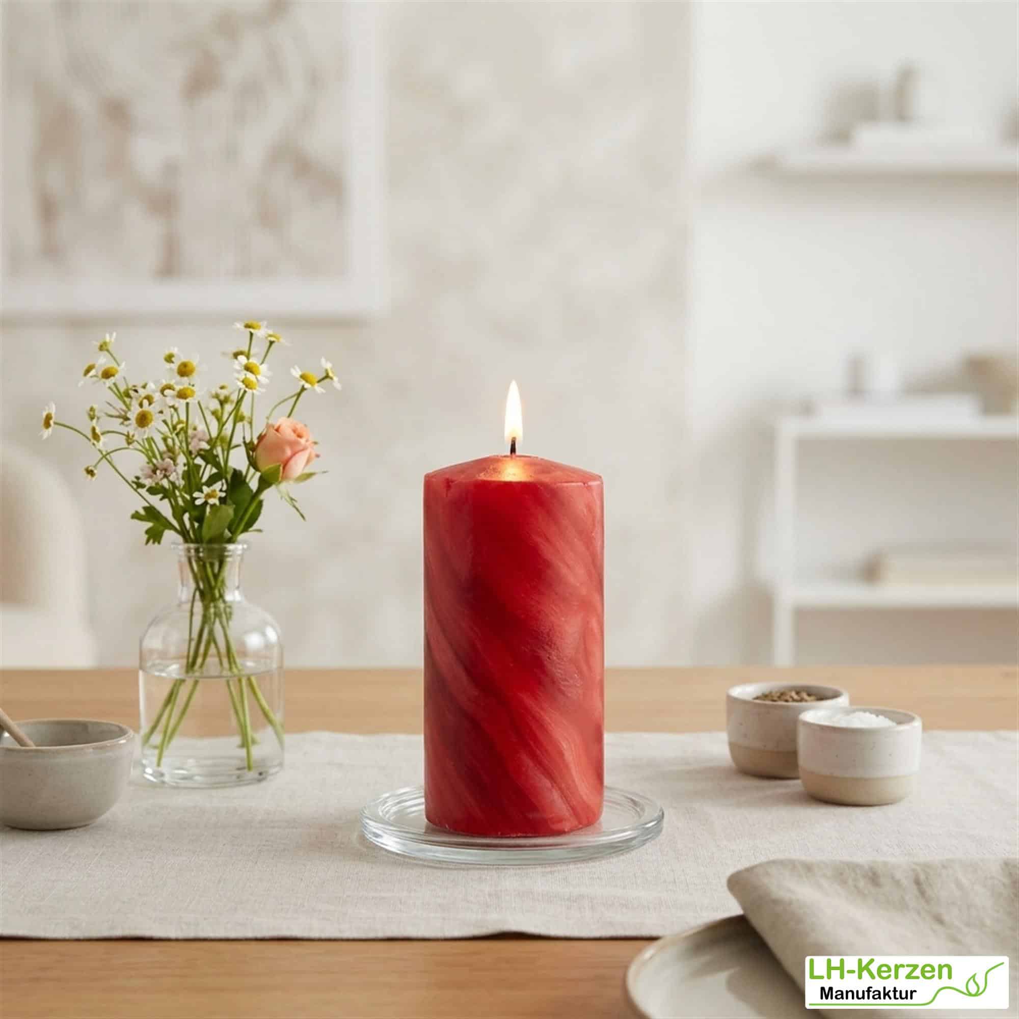 Rote Bienenwachskerze mit einzigartiger marmorierter Oberfläche, 25%, 100x50, lebhaft & individuell