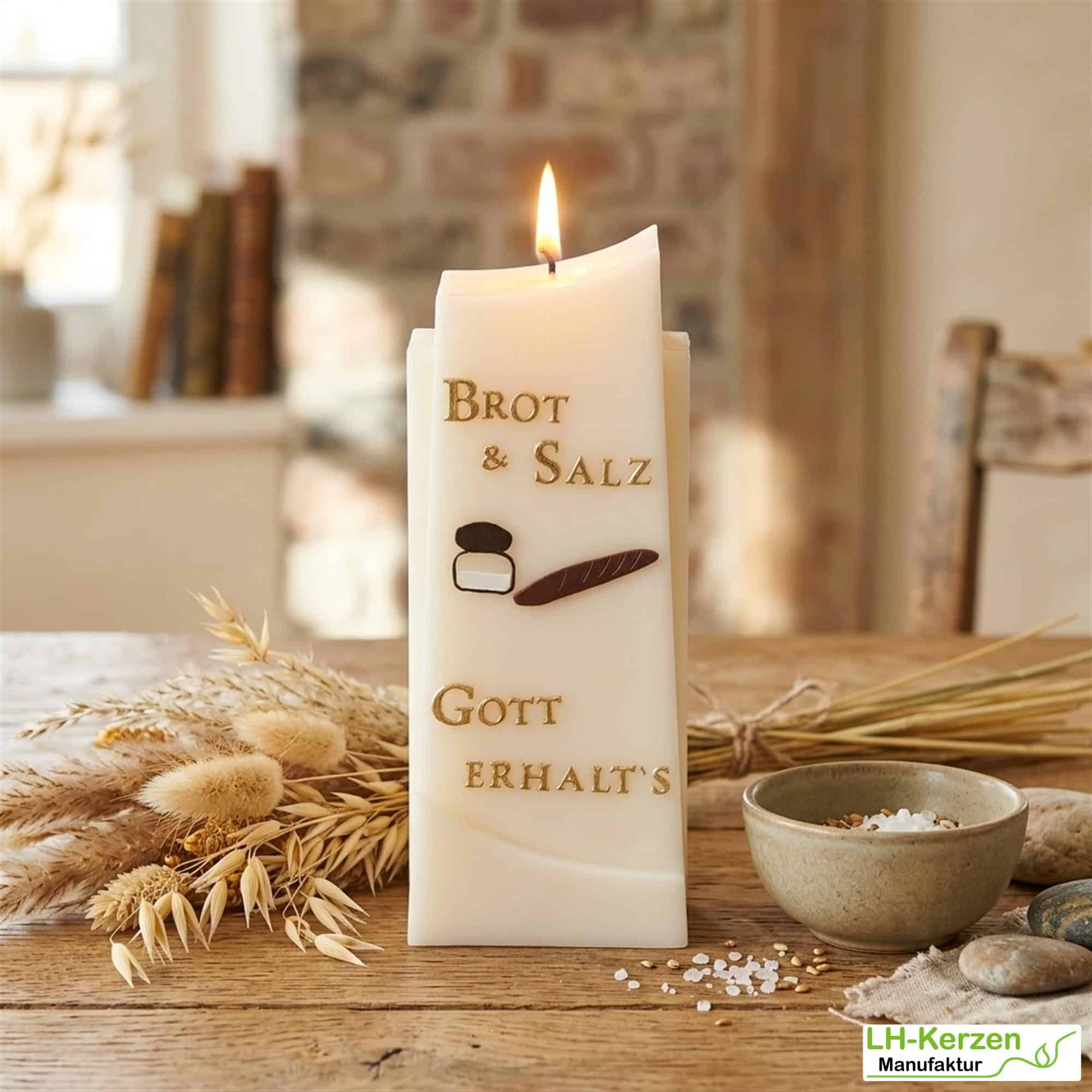 Kerze „Brot und Salz …“ zum Einzug – Formkerze aus Rapswachs