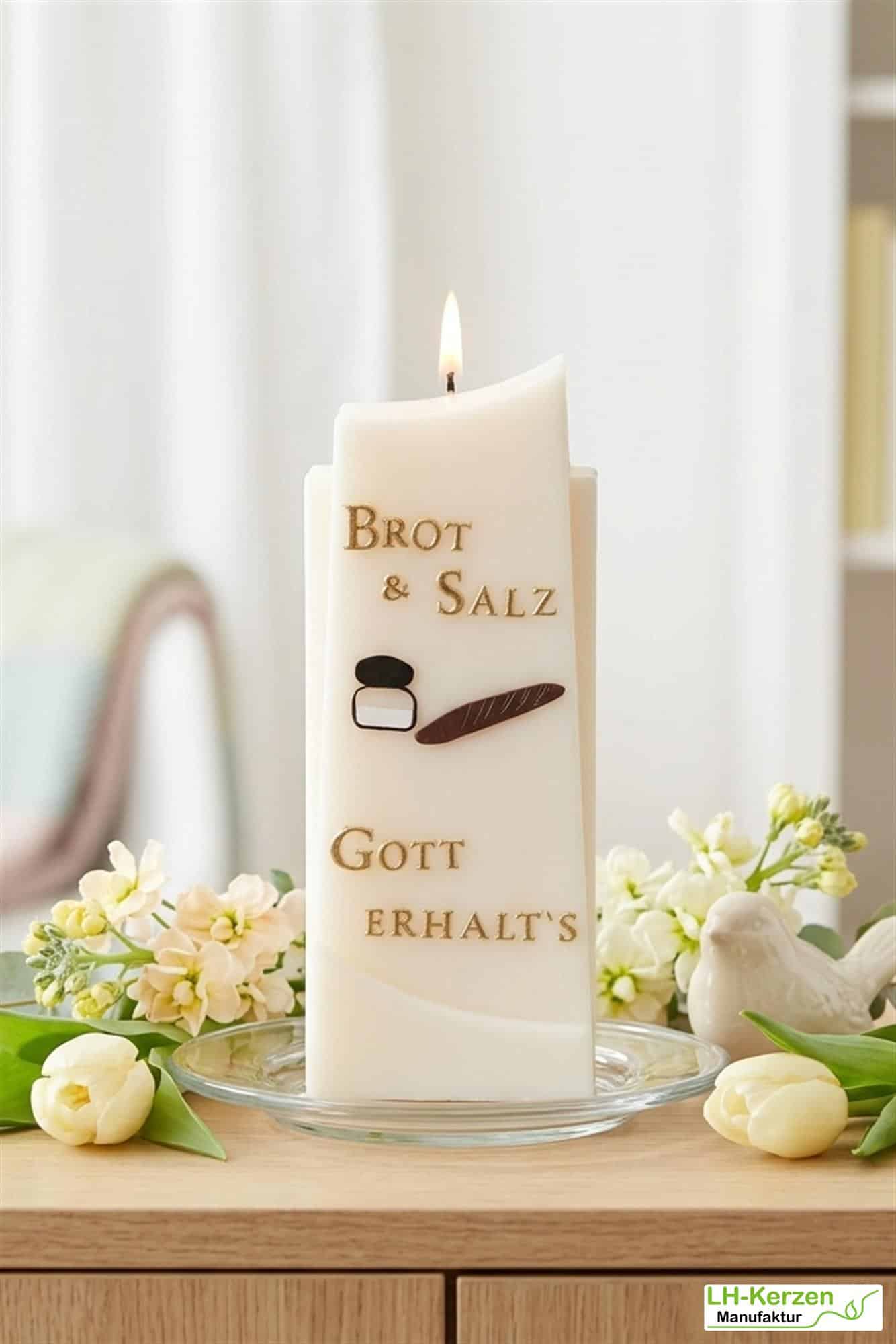 Kerze „Brot und Salz …“ zum Einzug – Formkerze aus Rapswachs