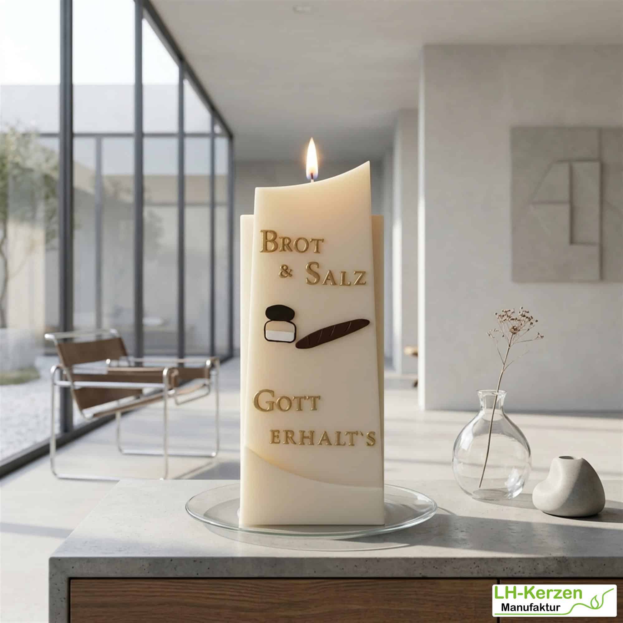 Kerze „Brot und Salz …“ zum Einzug – Formkerze aus Rapswachs
