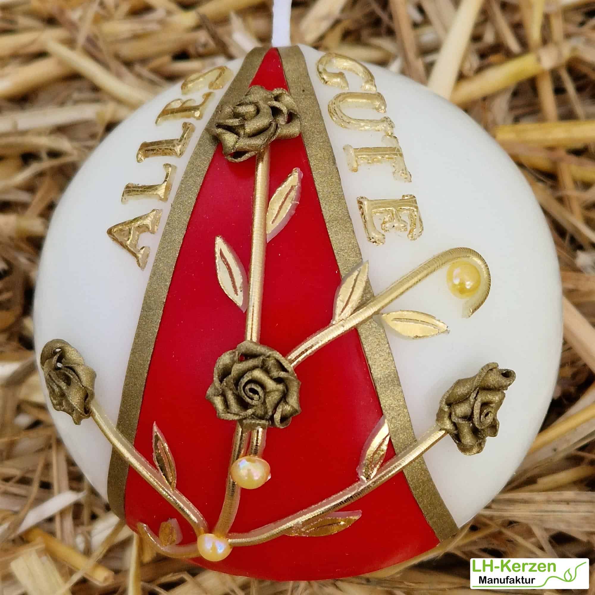 Personalisierbare Kugelkerze Alles Gute - Handgefertigte Kerze mit Blumen