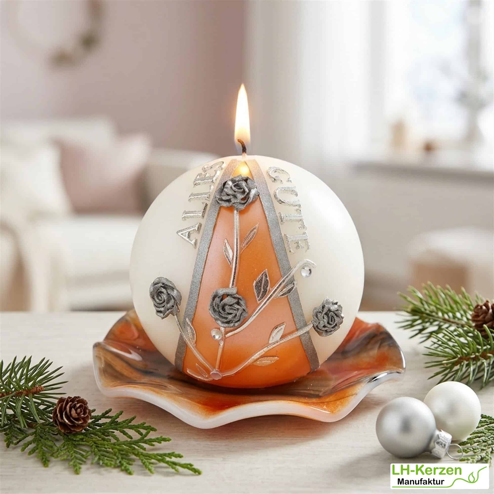 Personalisierbare Kugelkerze Alles Gute - Handgefertigte Kerze mit Blumen