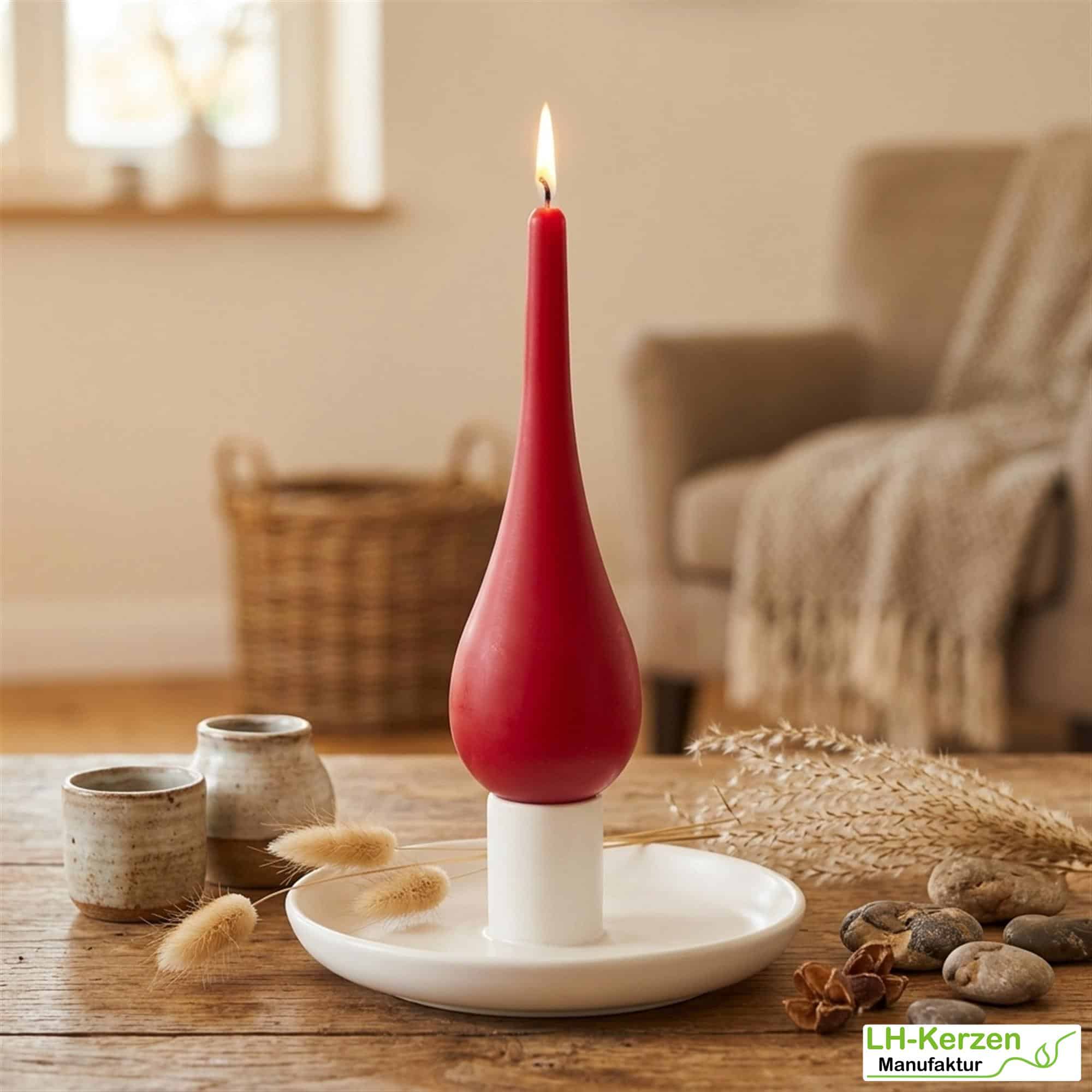 Rubinrote Tropfenkerze – stilvolle Kerzendeko für Advent, Weihnachten & Herbst