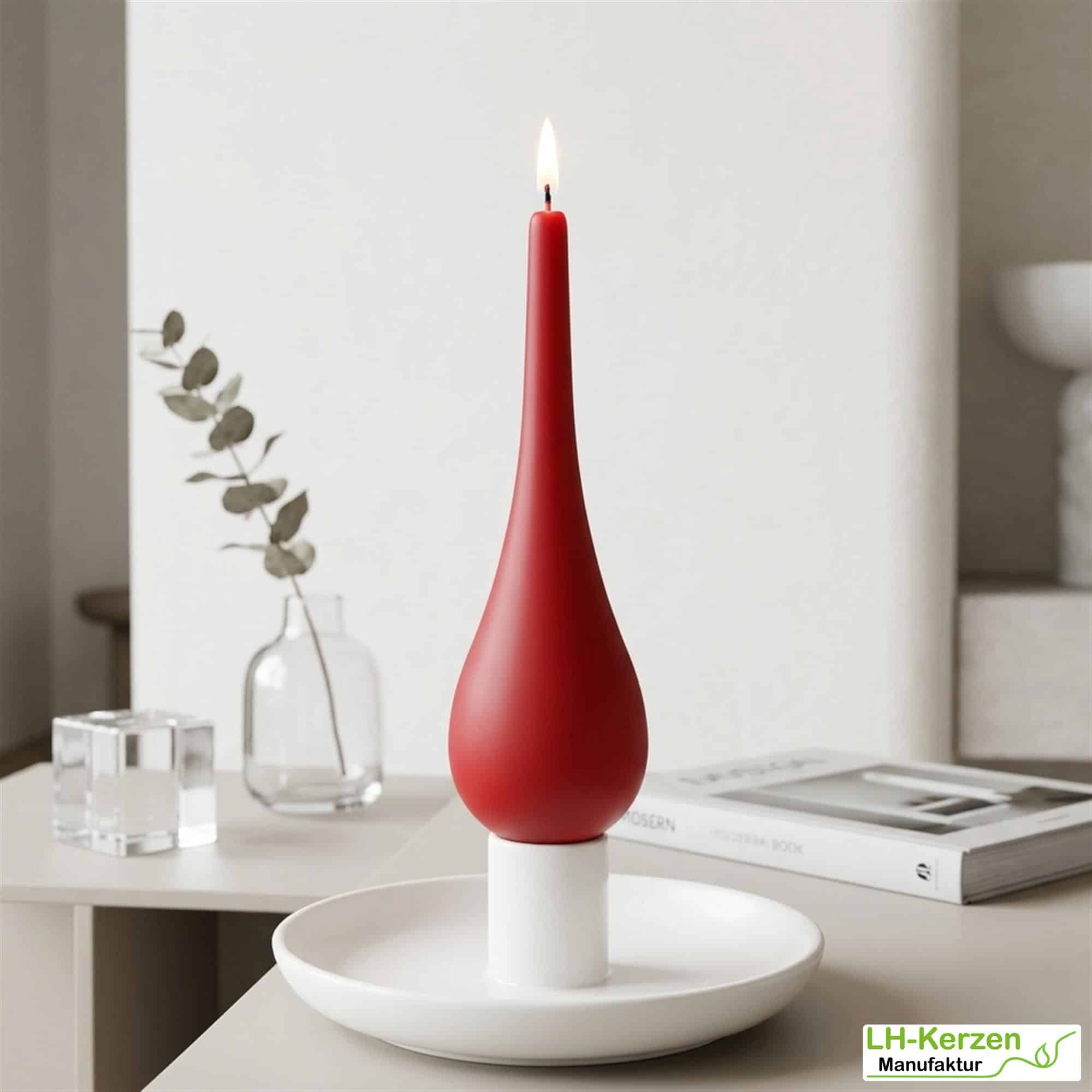 Rubinrote Tropfenkerze – stilvolle Kerzendeko für Advent, Weihnachten & Herbst