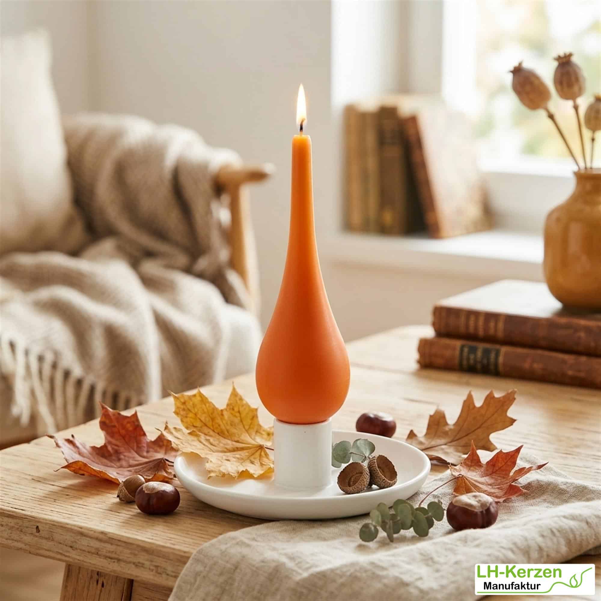 Orange Tropfenkerze – Herbstdeko & warme Lichtakzente