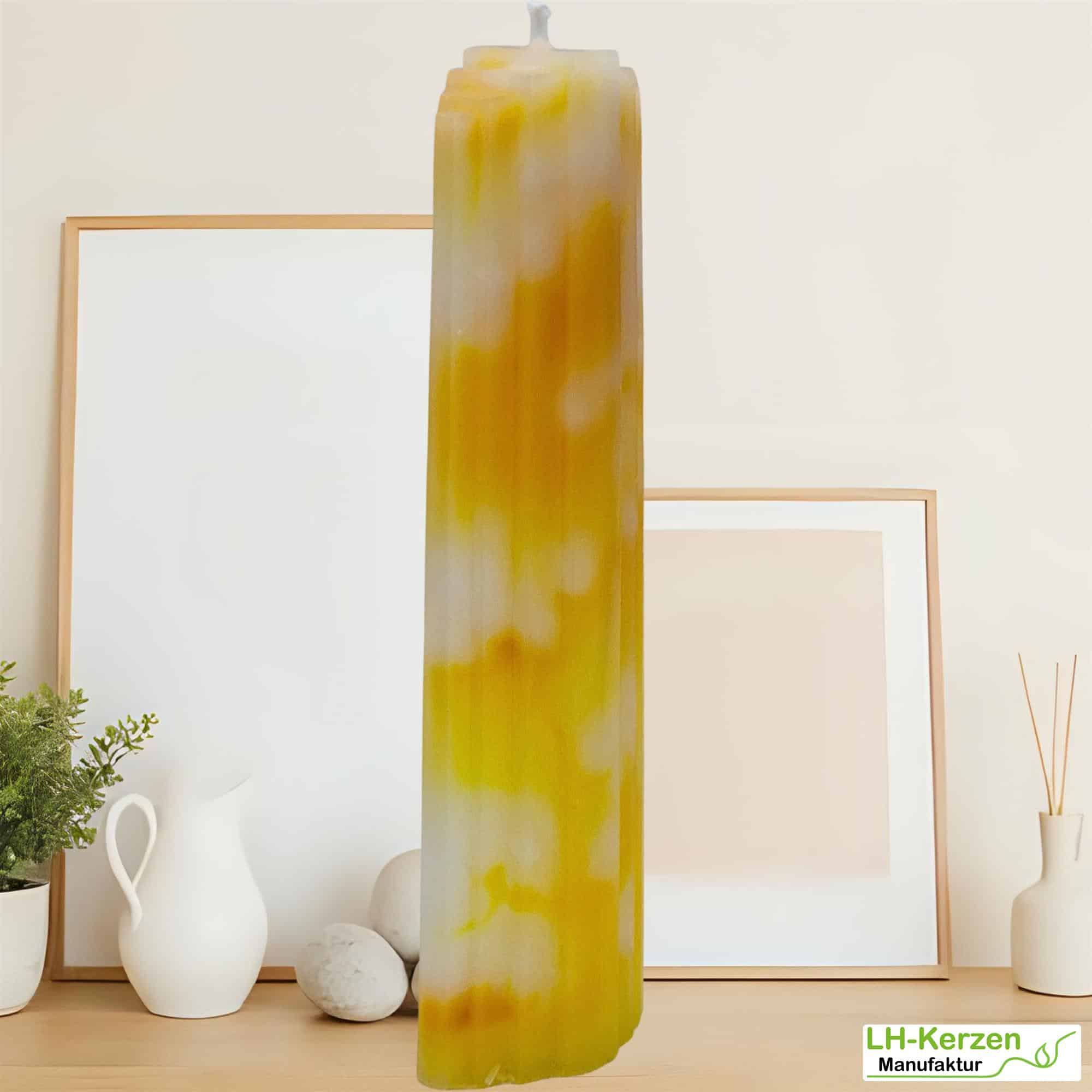Designerkerze Skyline mit gelbem Farbverlauf – künstlerische Wohnidee für Licht & Lebensfreude