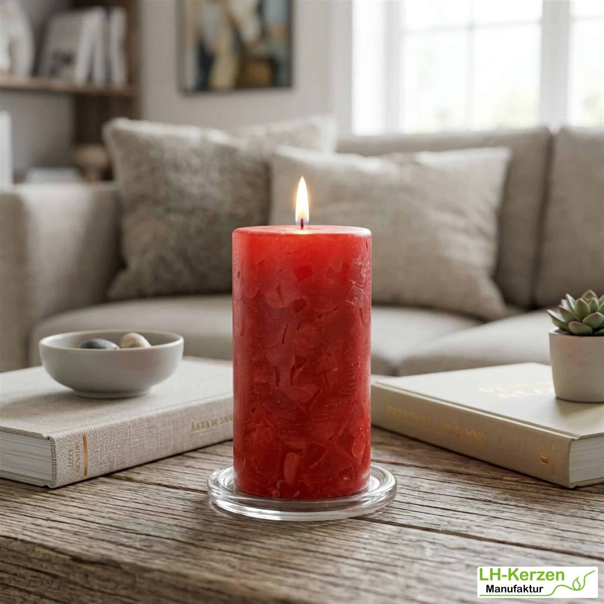 Rote Wachswürfelkerze "Herzenswärme", handgefertigte Wachscrackerkerze personalisierbar