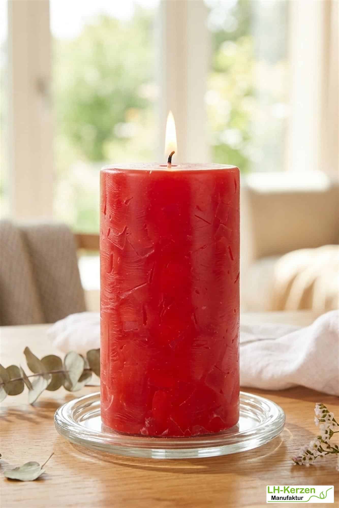 Rote Wachswürfelkerze "Herzenswärme", handgefertigte Wachscrackerkerze personalisierbar