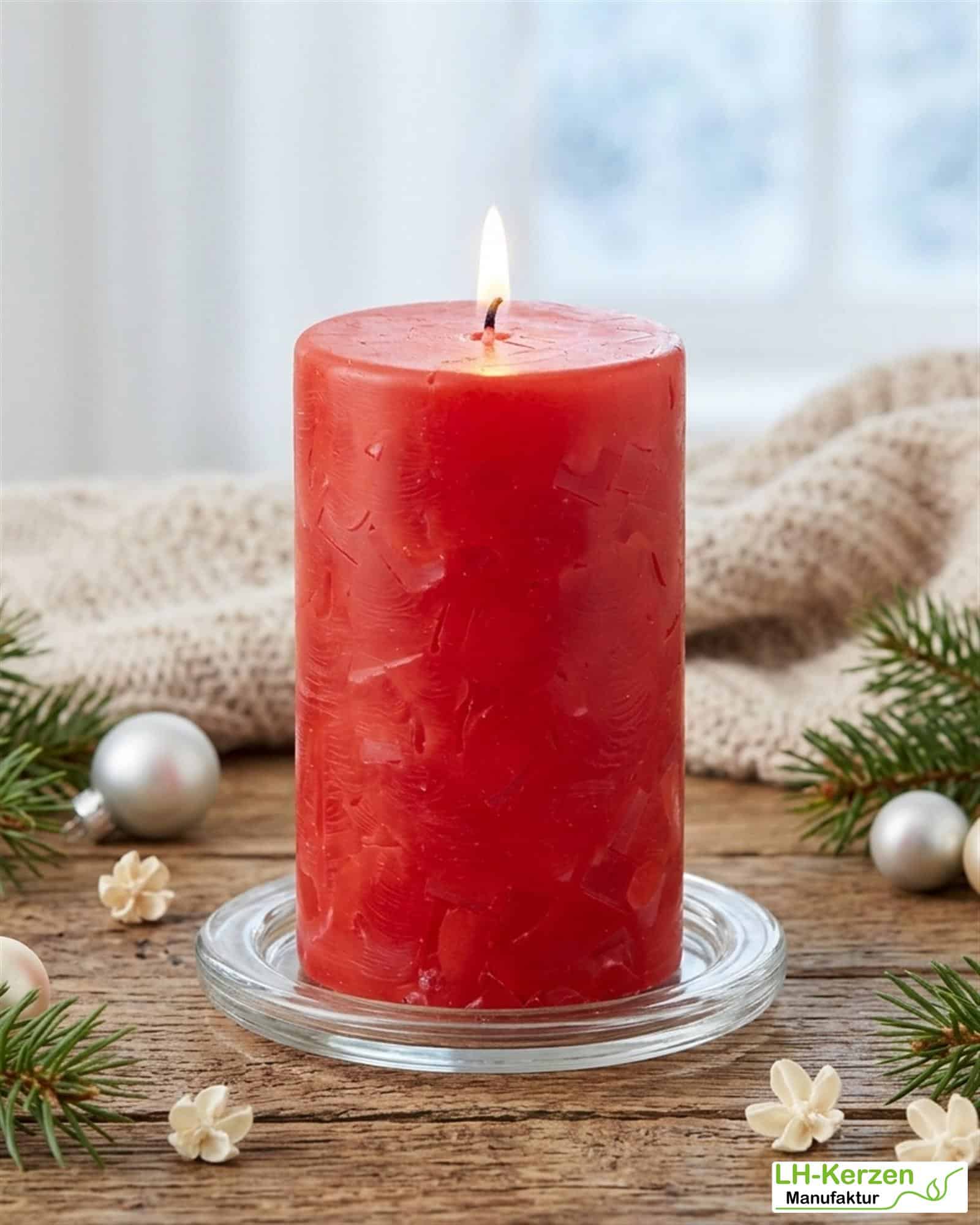 Rote Wachswürfelkerze "Herzenswärme", handgefertigte Wachscrackerkerze personalisierbar