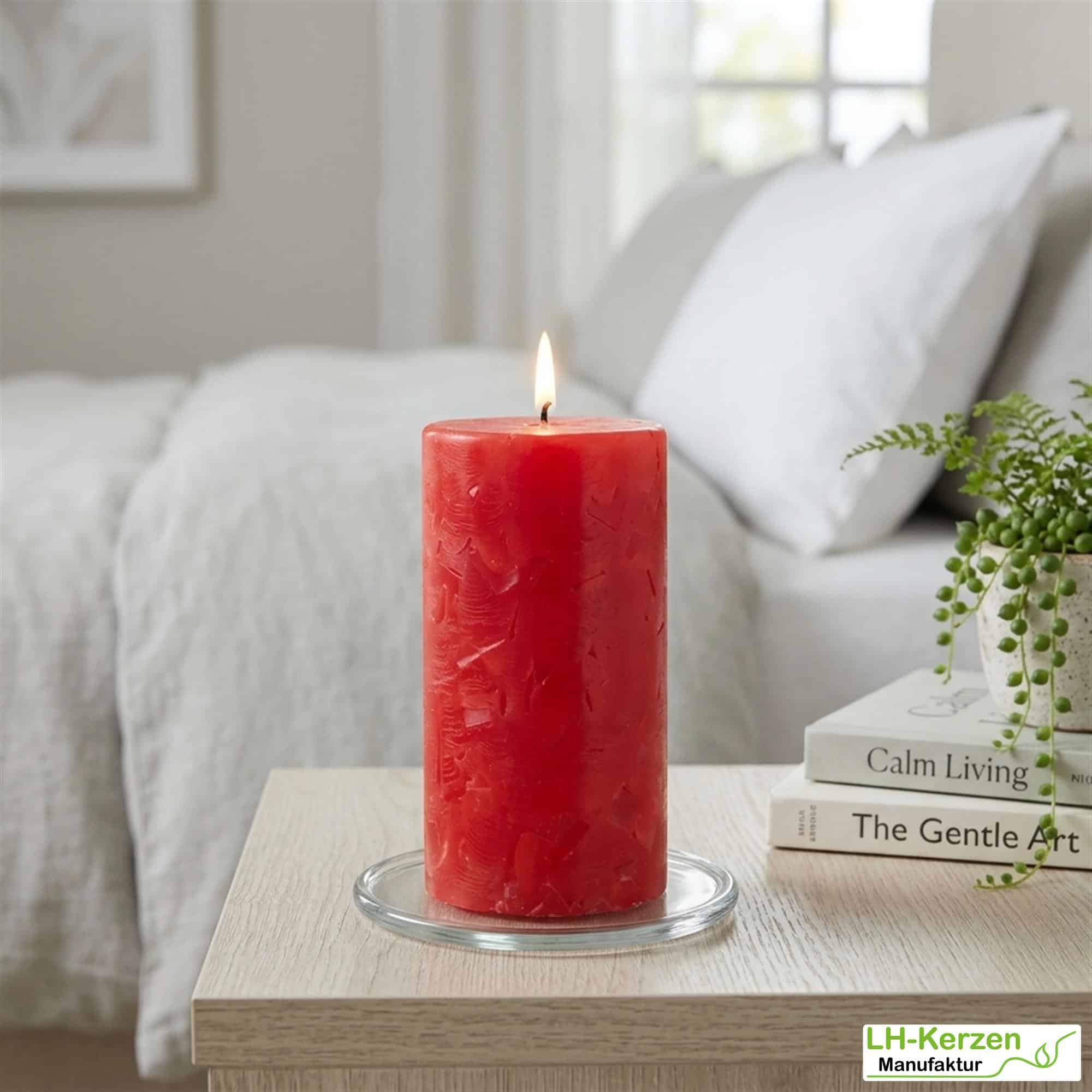 Rote Wachswürfelkerze "Herzenswärme", handgefertigte Wachscrackerkerze personalisierbar