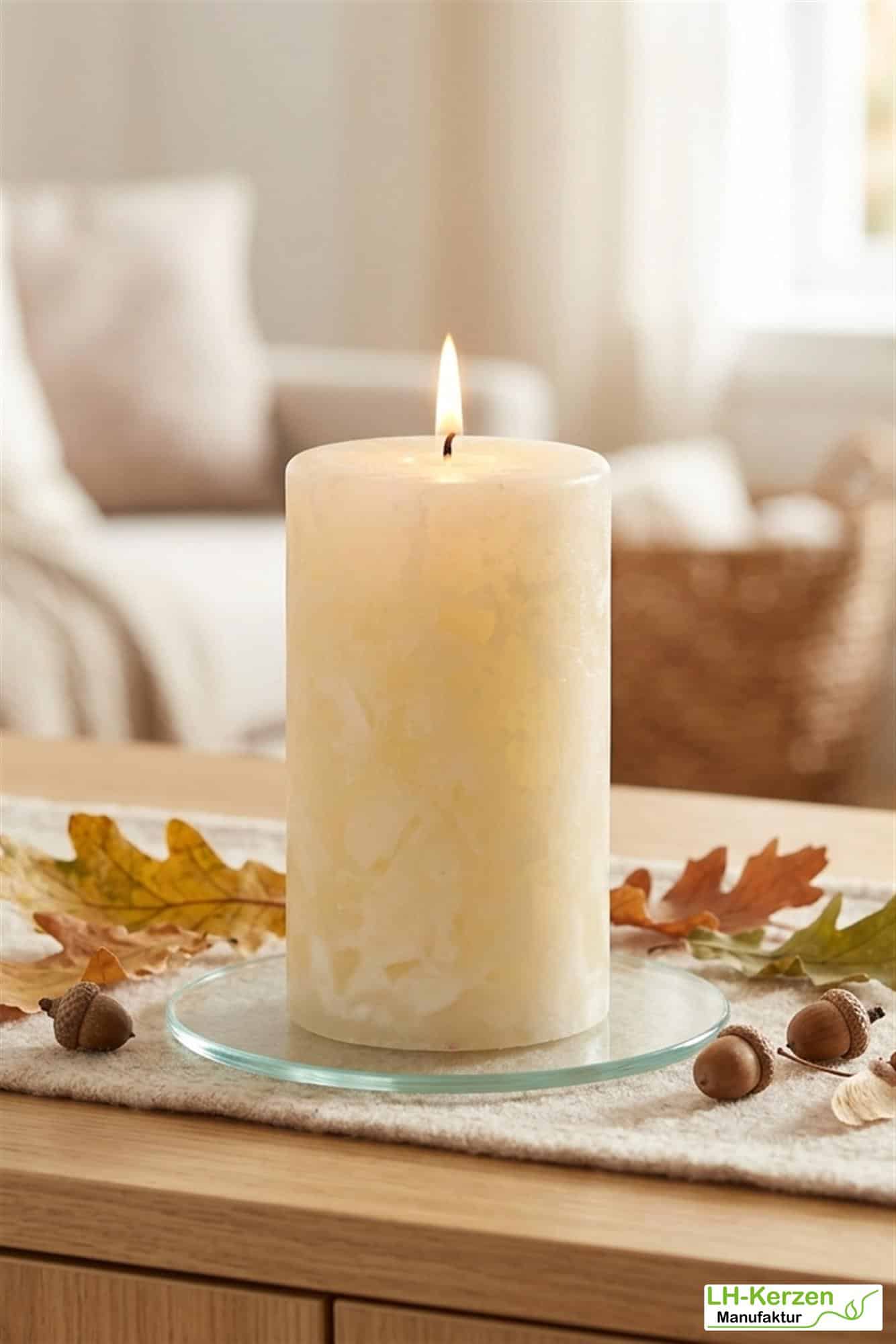 Cremefarbene Wachswürfelkerze "Sanfter Glanz", handgefertigte Wachscrackerkerze personalisierbar