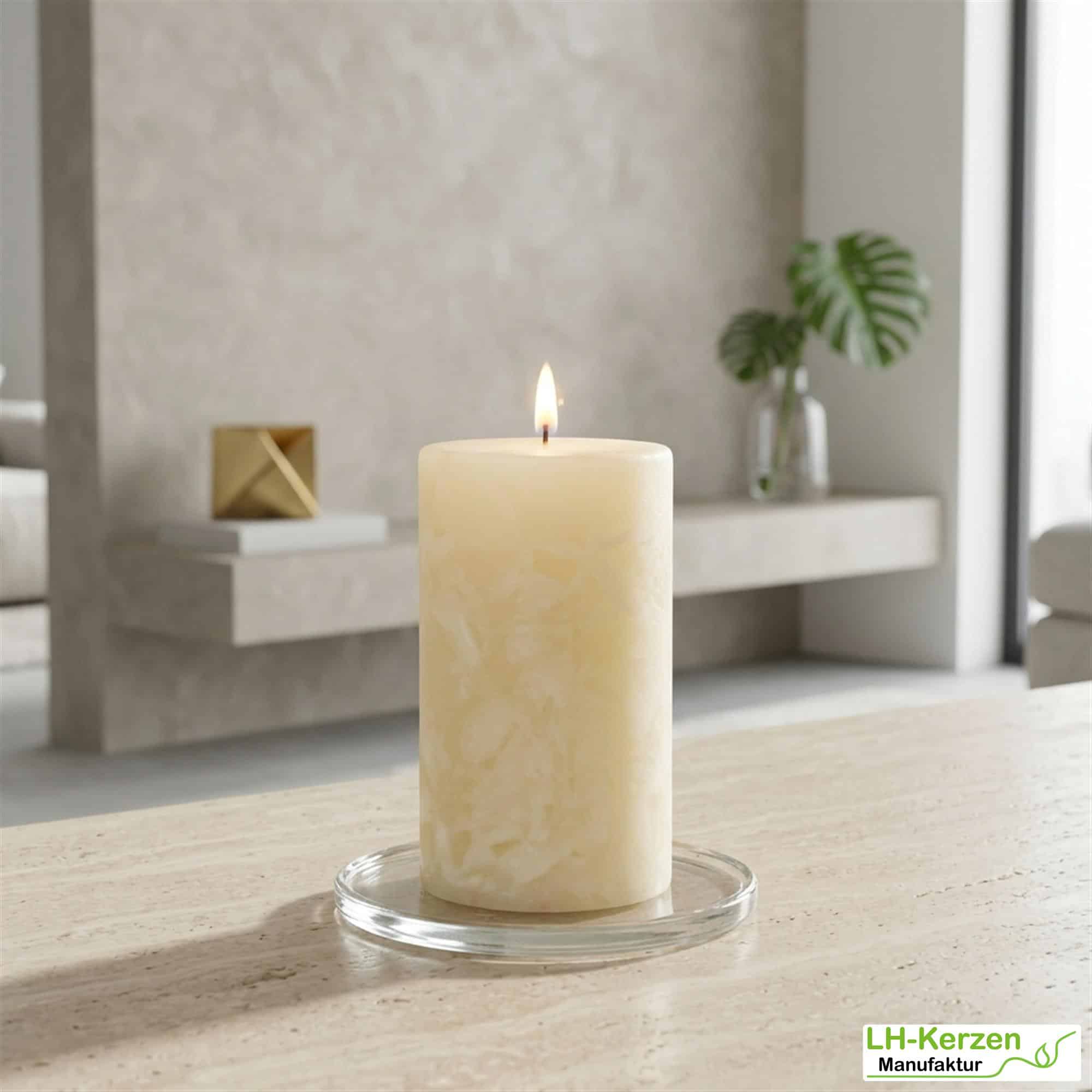 Cremefarbene Wachswürfelkerze "Sanfter Glanz", handgefertigte Wachscrackerkerze personalisierbar