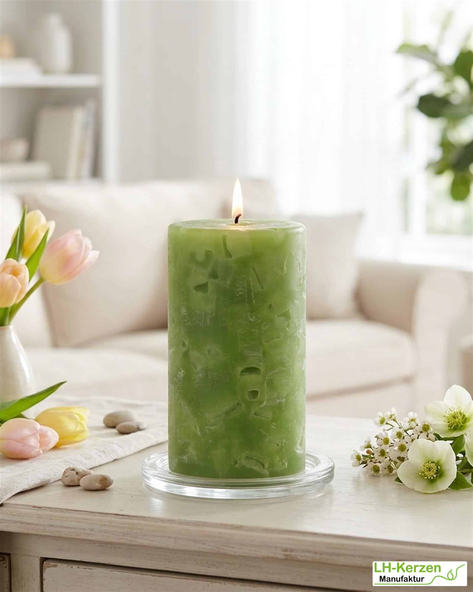 Grüne Wachswürfelkerze "Naturmosaik", handgefertigte Wachscrackerkerze personalisierbar