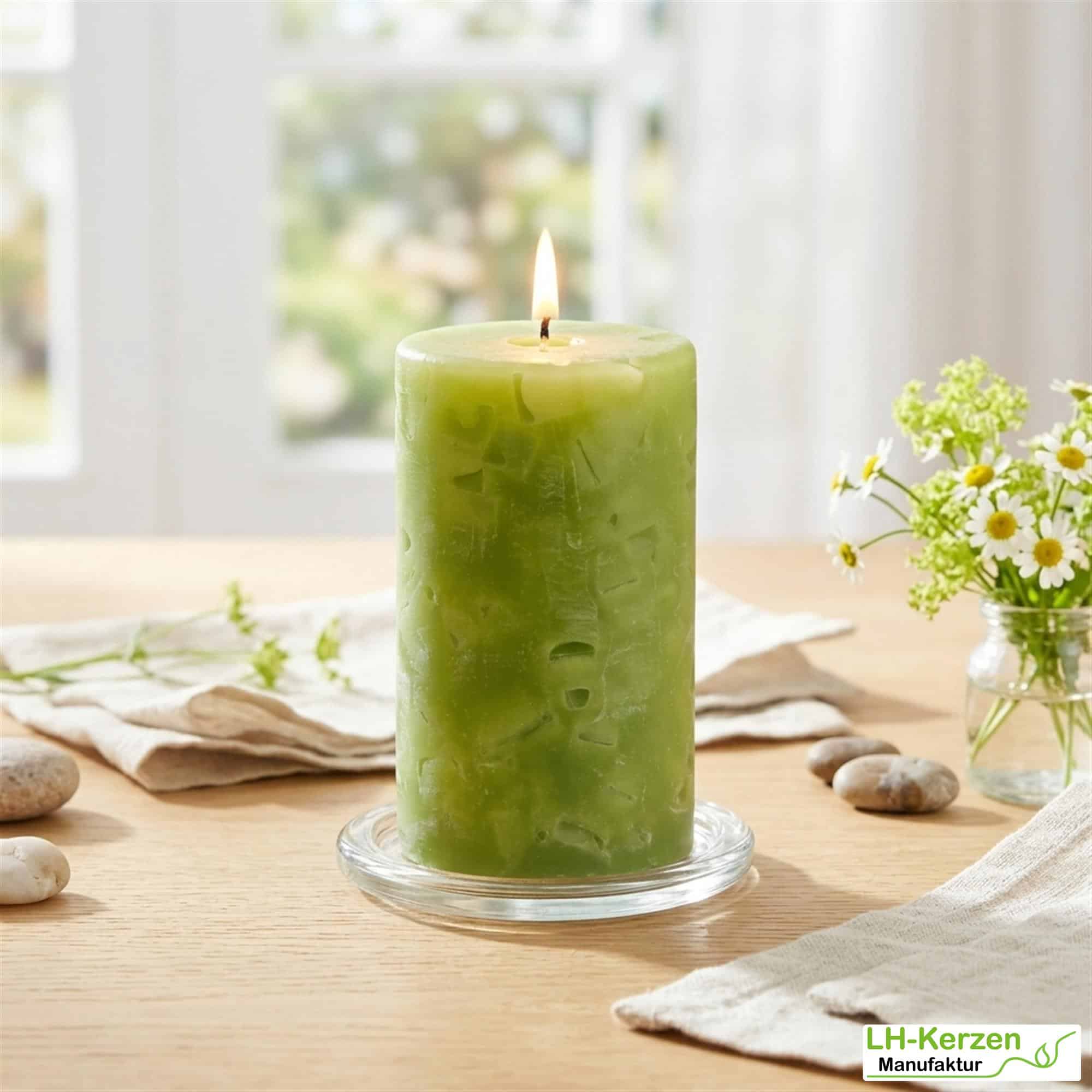 Grüne Wachswürfelkerze "Naturmosaik", handgefertigte Wachscrackerkerze personalisierbar