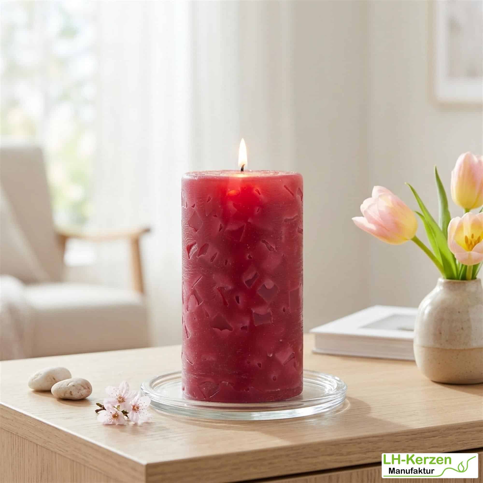 Dunkelrote Wachswürfelkerze "Abendrot", handgefertigte Wachscrackerkerze personalisierbar