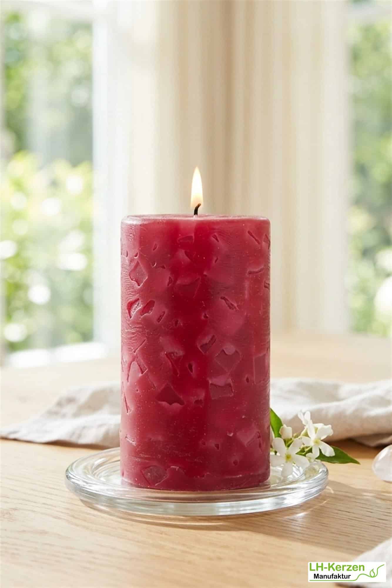 Dunkelrote Wachswürfelkerze "Abendrot", handgefertigte Wachscrackerkerze personalisierbar