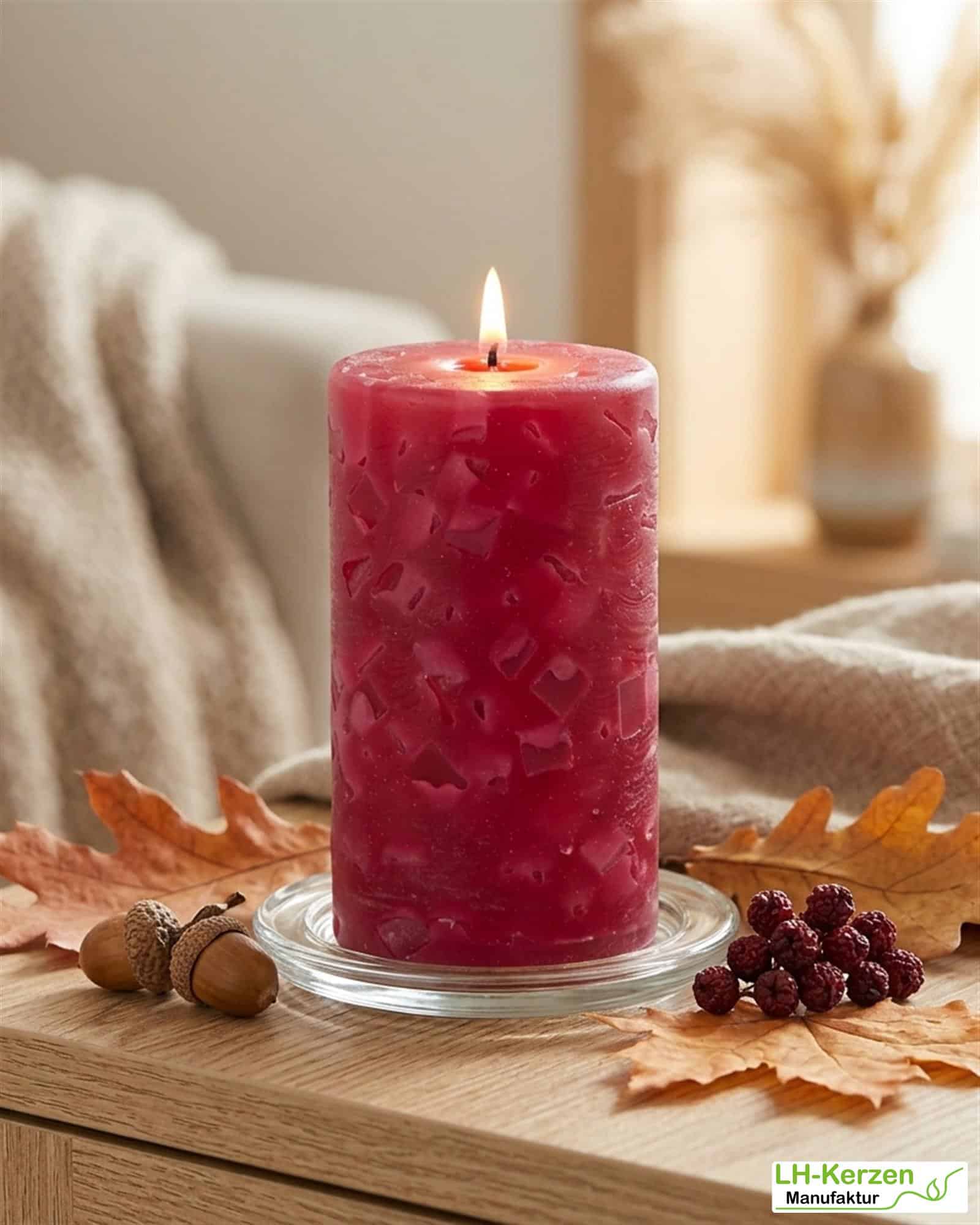 Dunkelrote Wachswürfelkerze "Abendrot", handgefertigte Wachscrackerkerze personalisierbar