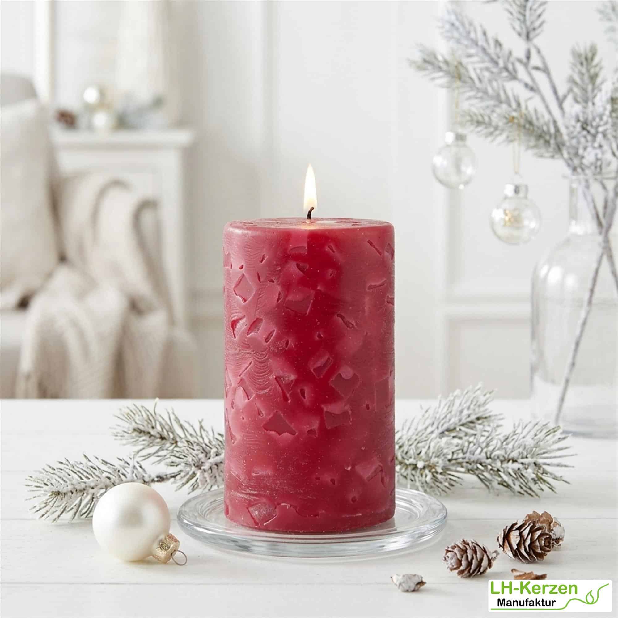 Dunkelrote Wachswürfelkerze "Abendrot", handgefertigte Wachscrackerkerze personalisierbar