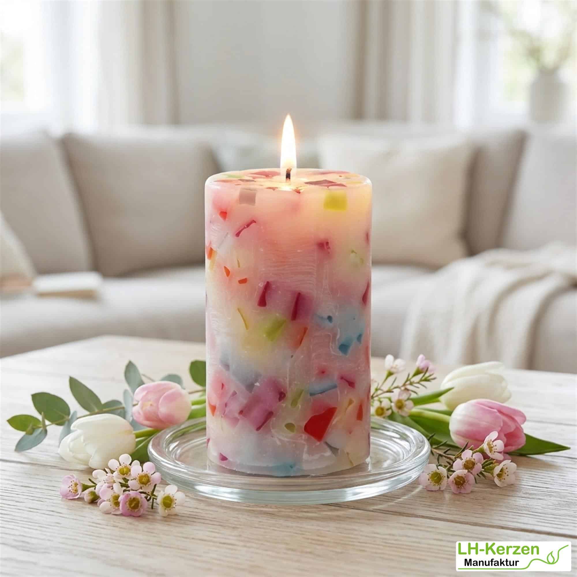 Bunte Wachswürfelkerze "Farbenfreude", handgefertigte Wachscrackerkerze personalisierbar